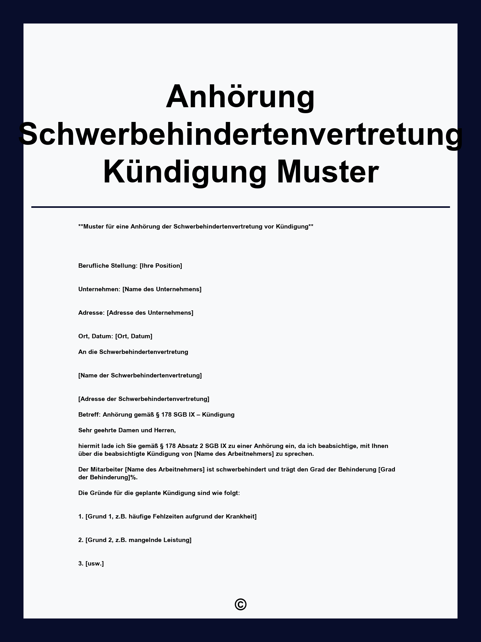 Anhörung Schwerbehindertenvertretung Kündigung Muster