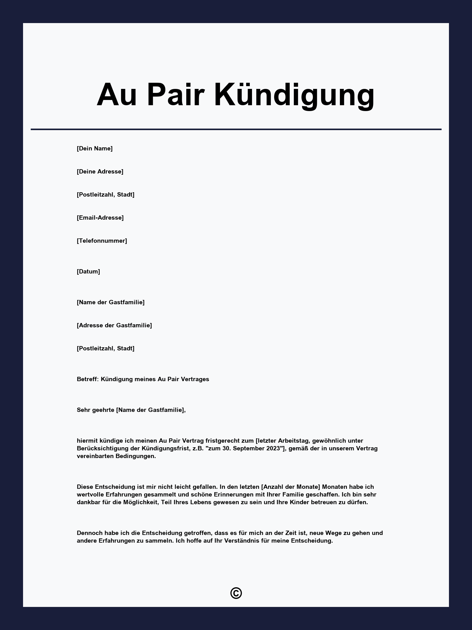 Au Pair Kündigung