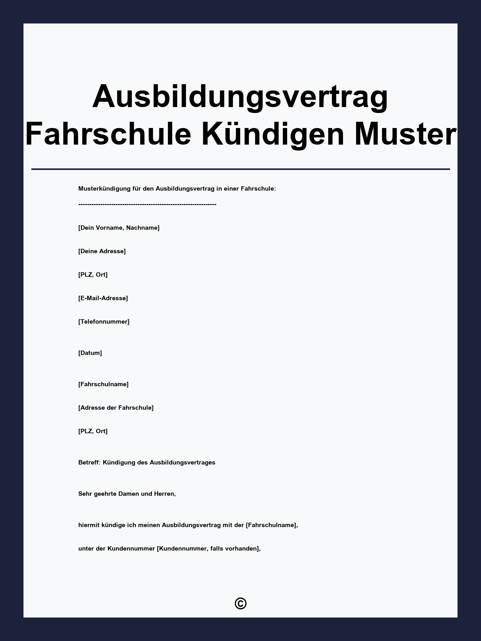 Ausbildungsvertrag Fahrschule Kündigen Muster