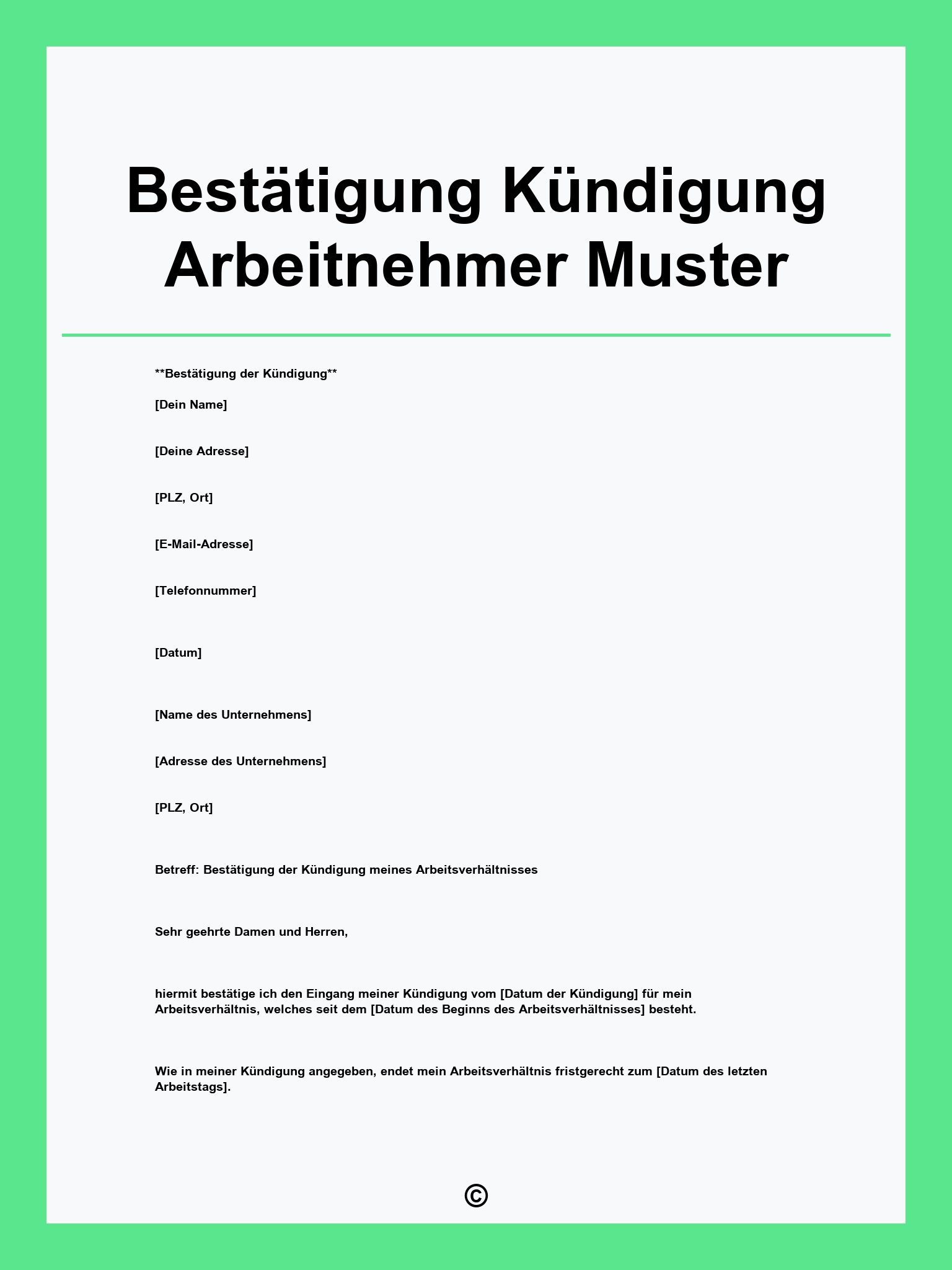 Bestätigung Kündigung Arbeitnehmer Muster