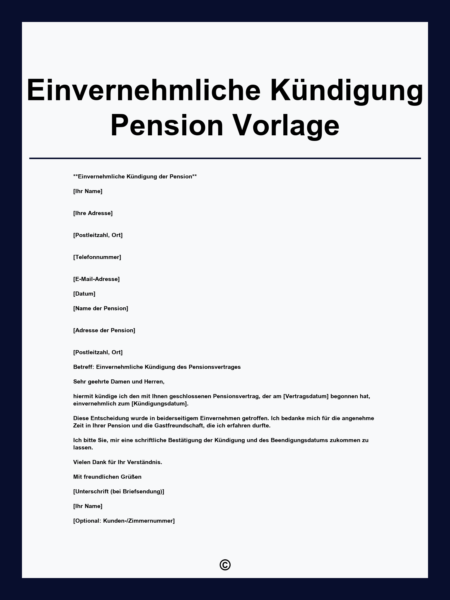 Einvernehmliche Kündigung Pension Vorlage