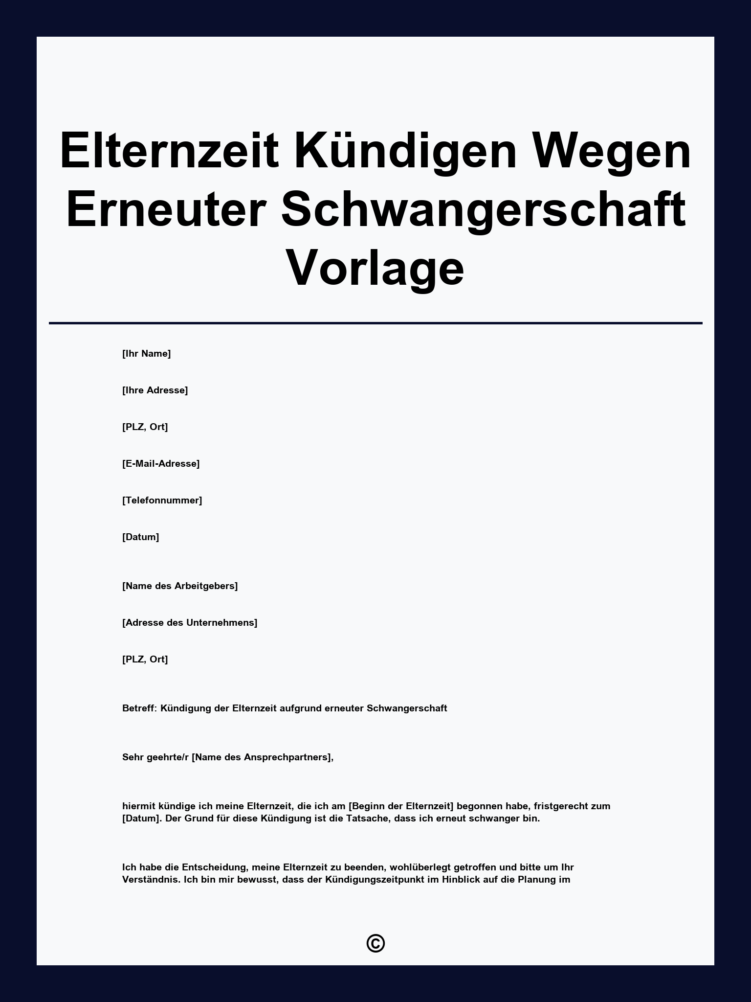 Elternzeit Kündigen Wegen Erneuter Schwangerschaft Vorlage