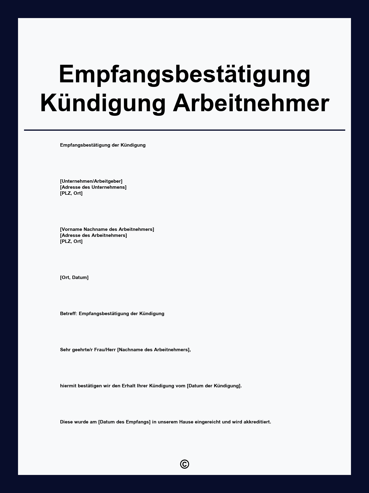 Empfangsbestätigung Kündigung Arbeitnehmer