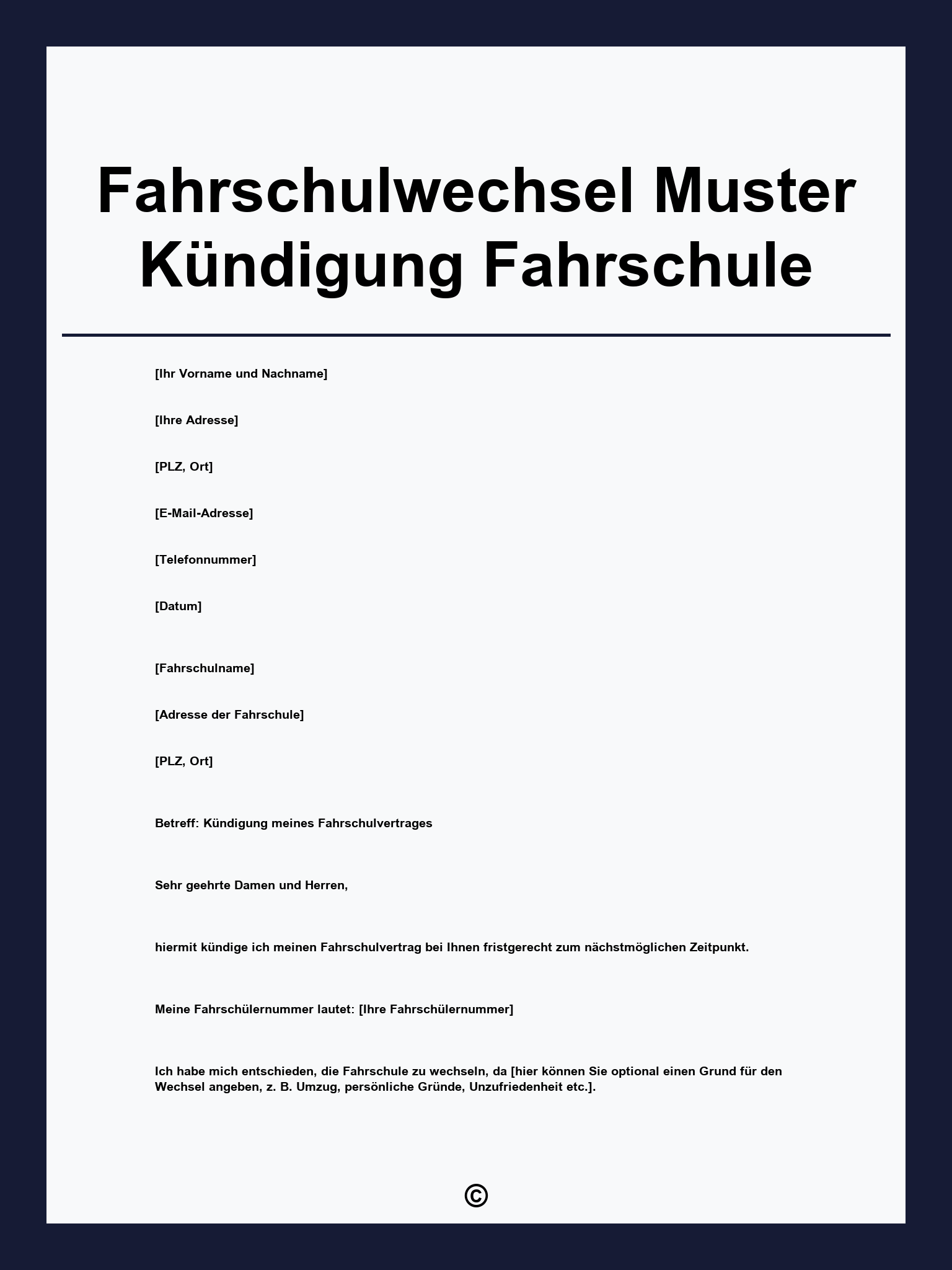 Fahrschulwechsel Muster Kündigung Fahrschule
