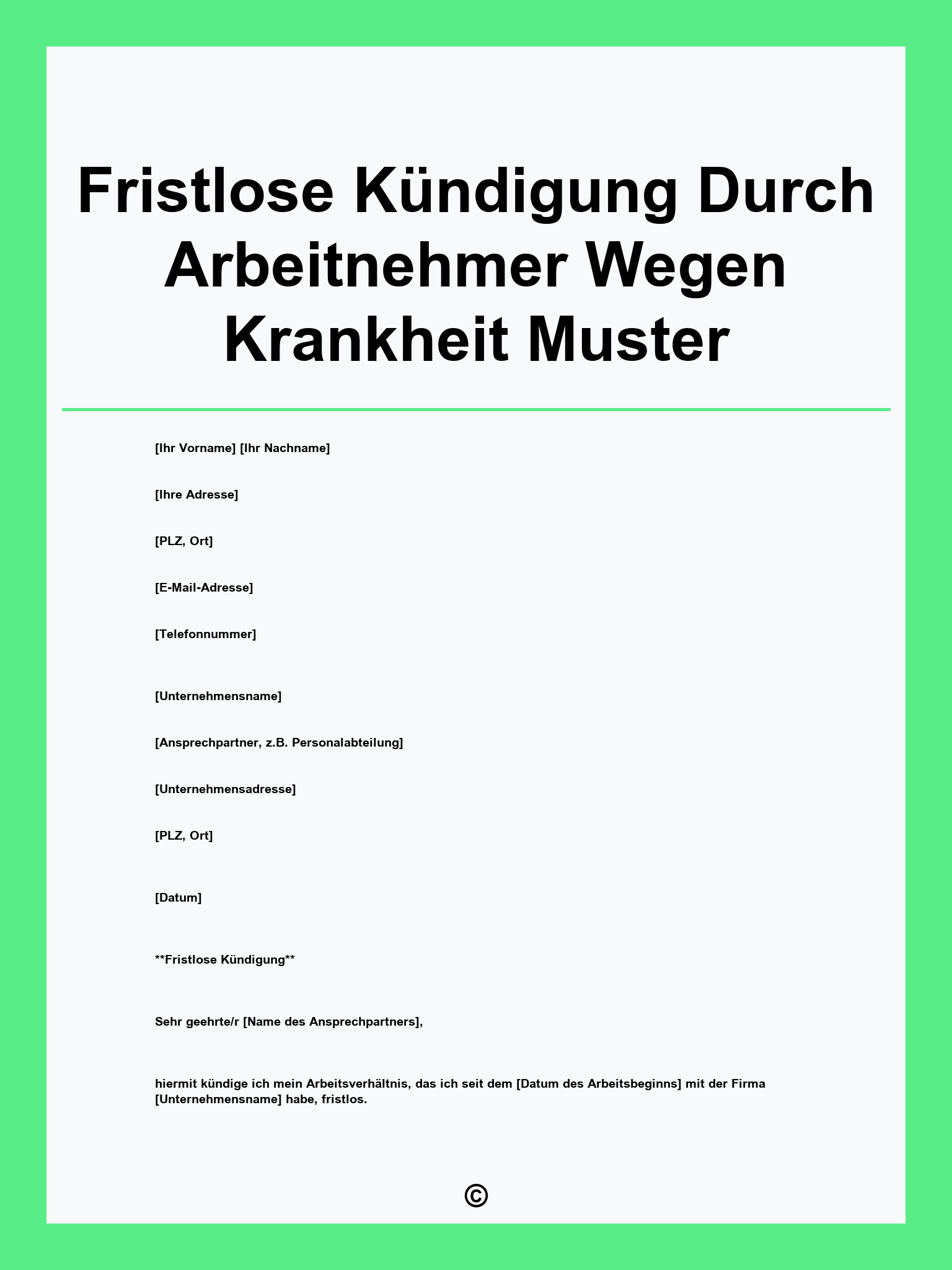 Fristlose Kündigung Durch Arbeitnehmer Wegen Krankheit Muster