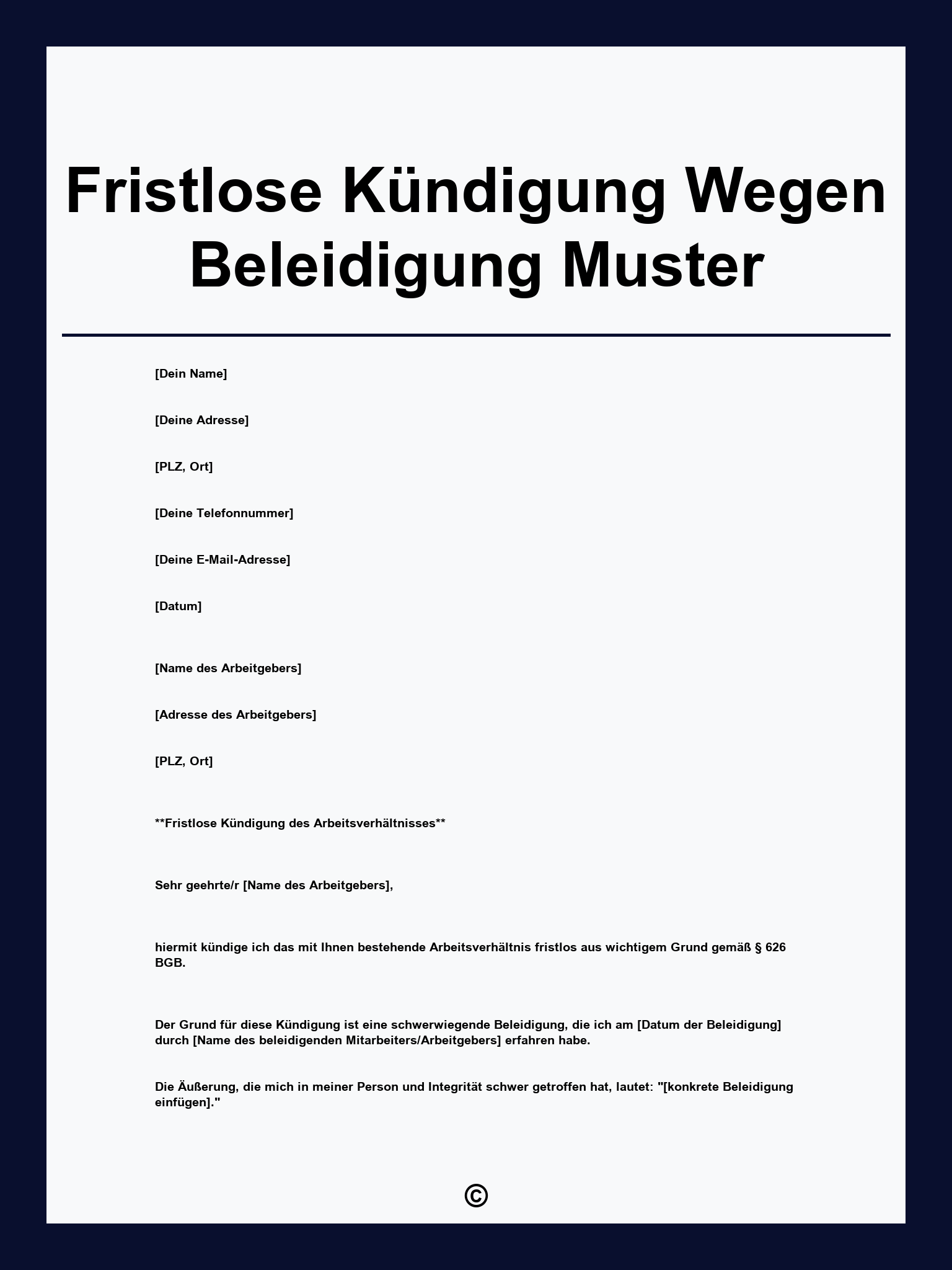 Fristlose Kündigung Wegen Beleidigung Muster