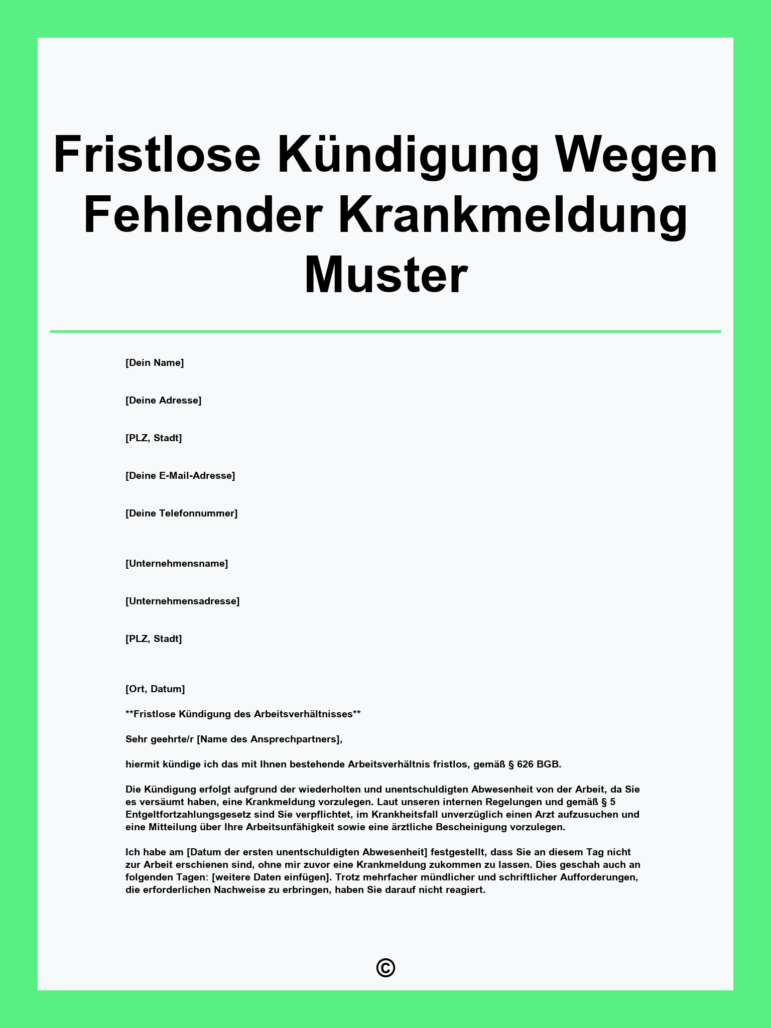 Fristlose Kündigung Wegen Fehlender Krankmeldung Muster