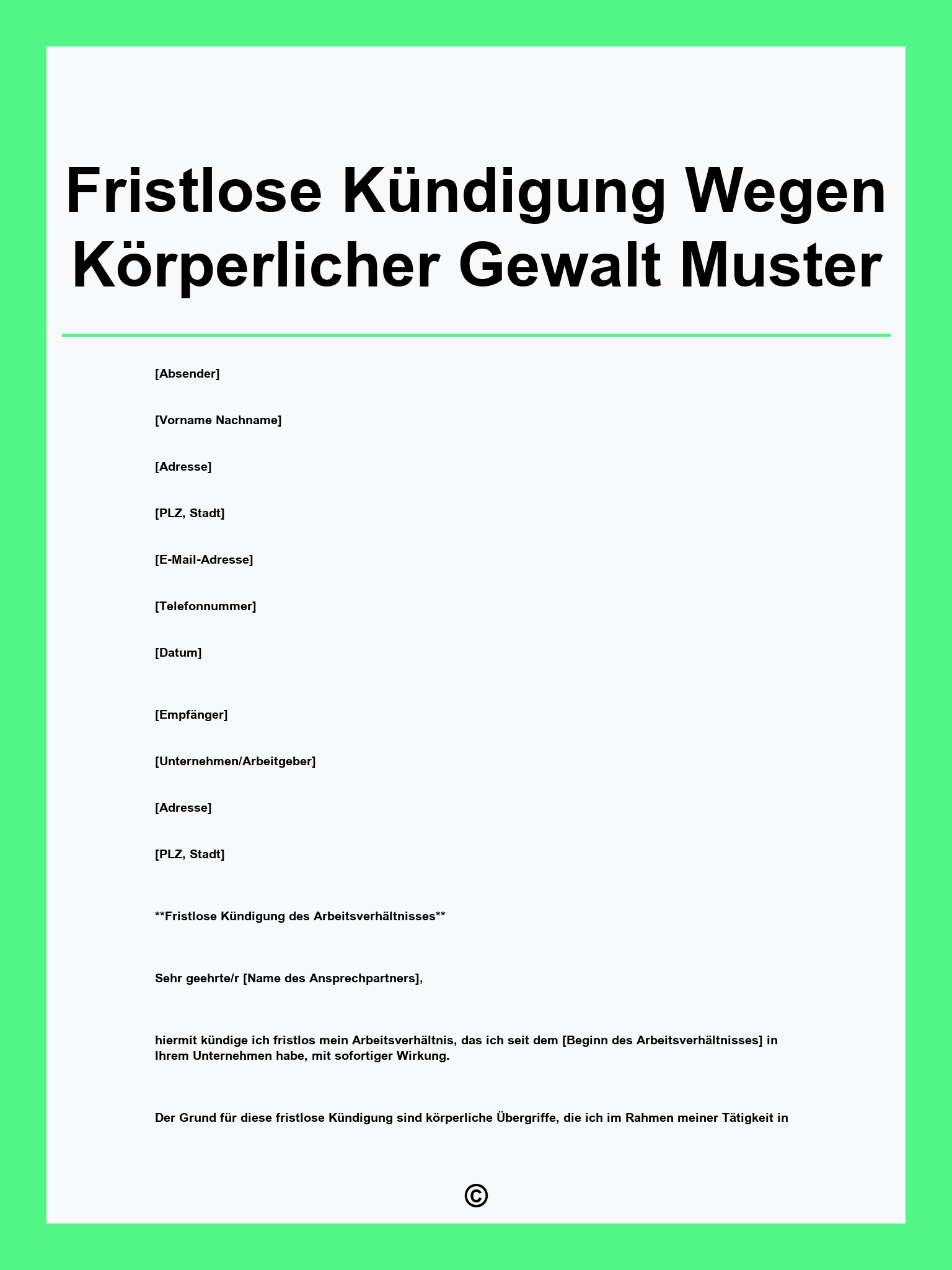 Fristlose Kündigung Wegen Körperlicher Gewalt Muster