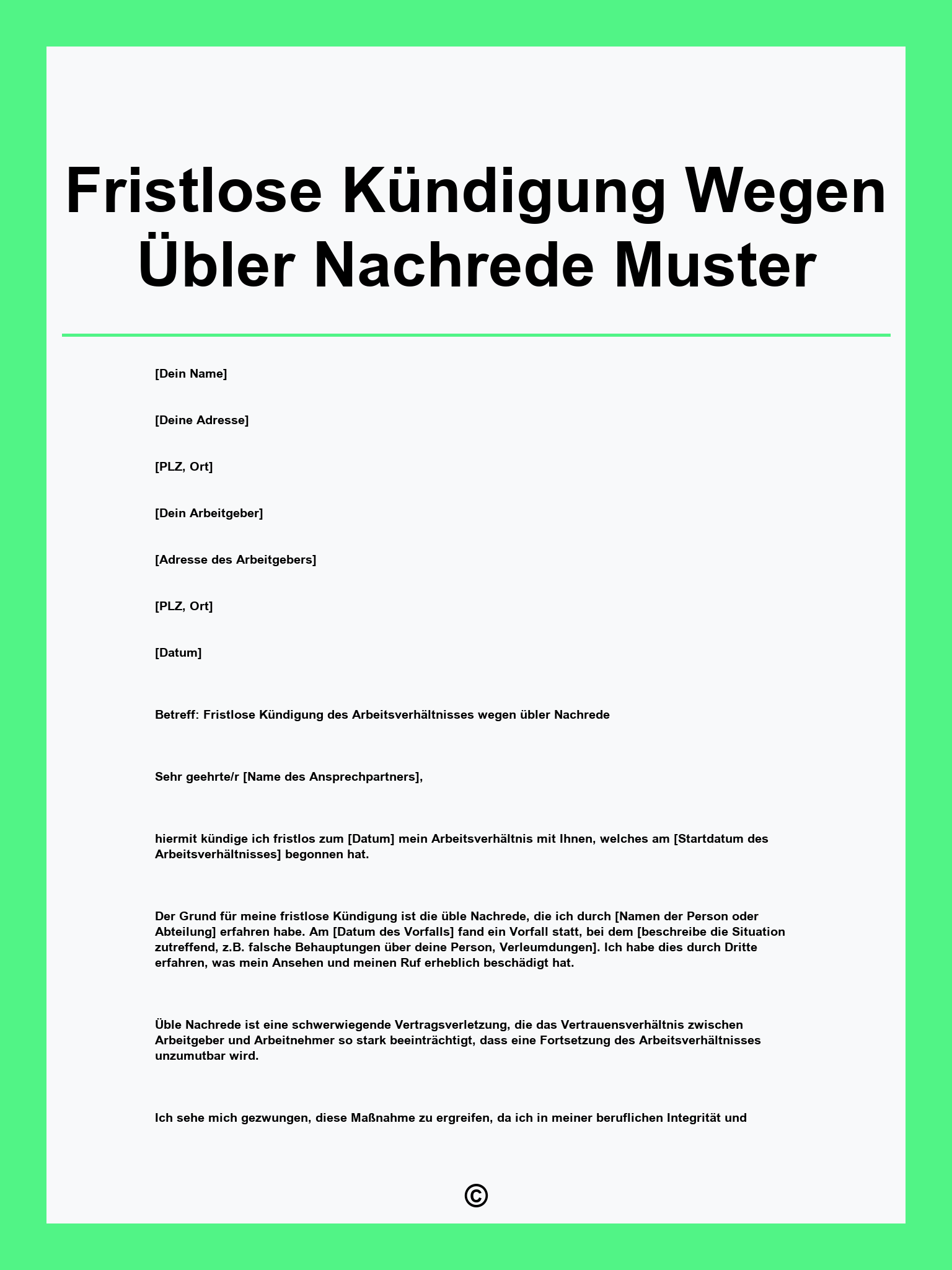 Fristlose Kündigung Wegen Übler Nachrede Muster
