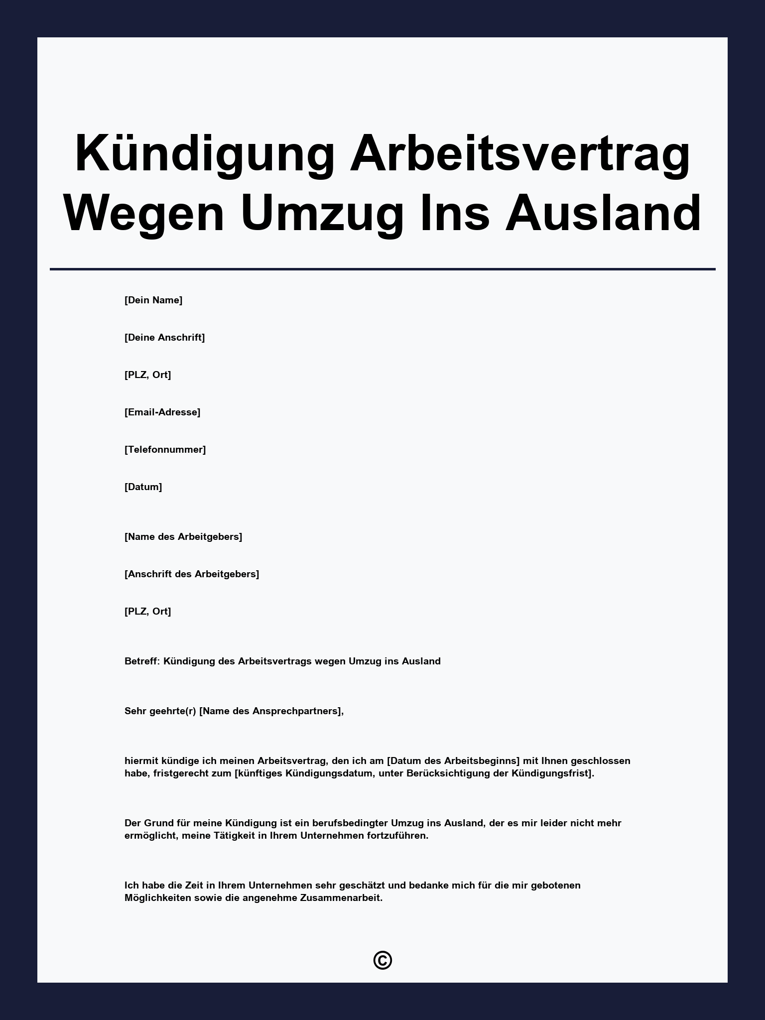 Kündigung Arbeitsvertrag Wegen Umzug Ins Ausland