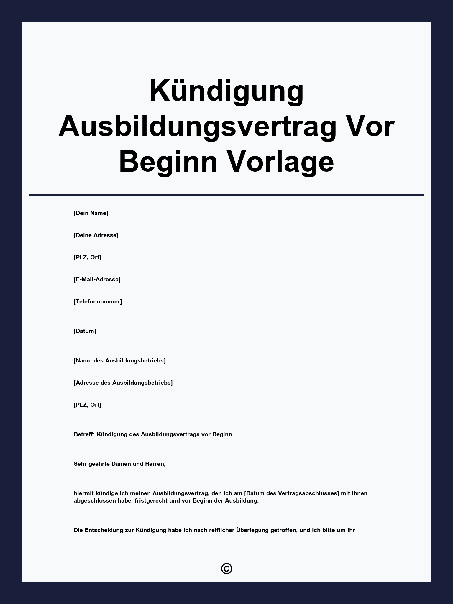 Kündigung Ausbildungsvertrag Vor Beginn Vorlage