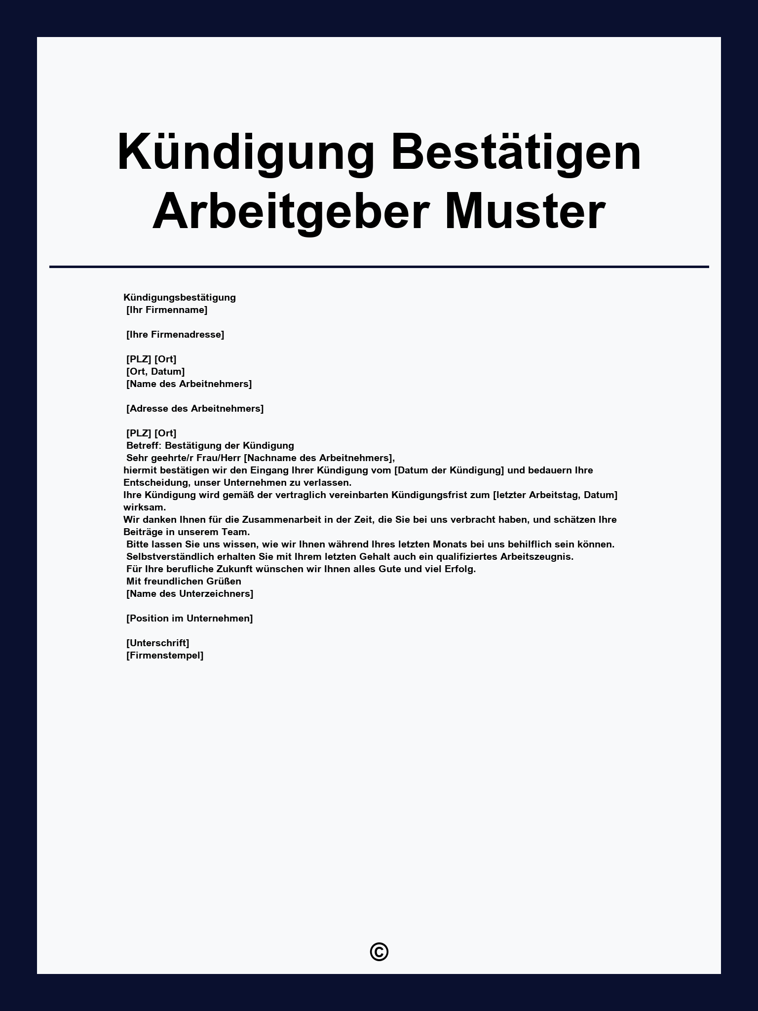Kündigung Bestätigen Arbeitgeber Muster