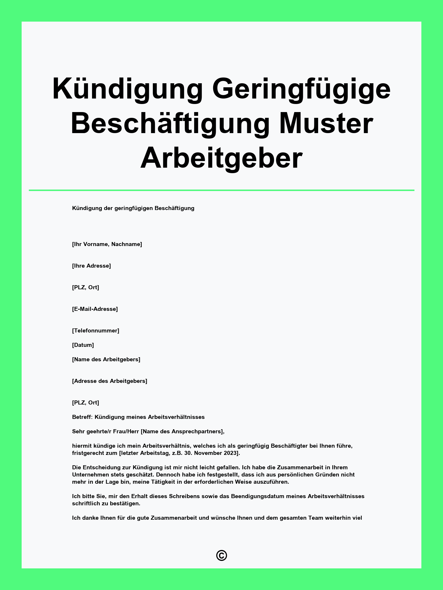 Kündigung Geringfügige Beschäftigung Muster Arbeitgeber