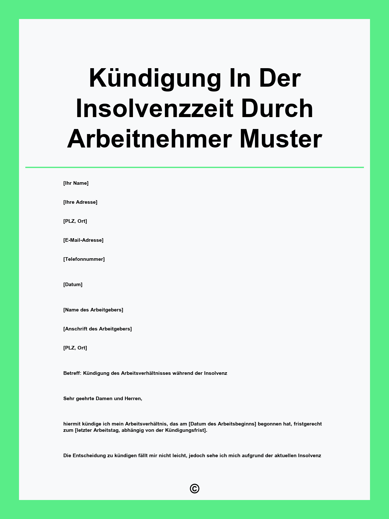 Kündigung In Der Insolvenzzeit Durch Arbeitnehmer Muster