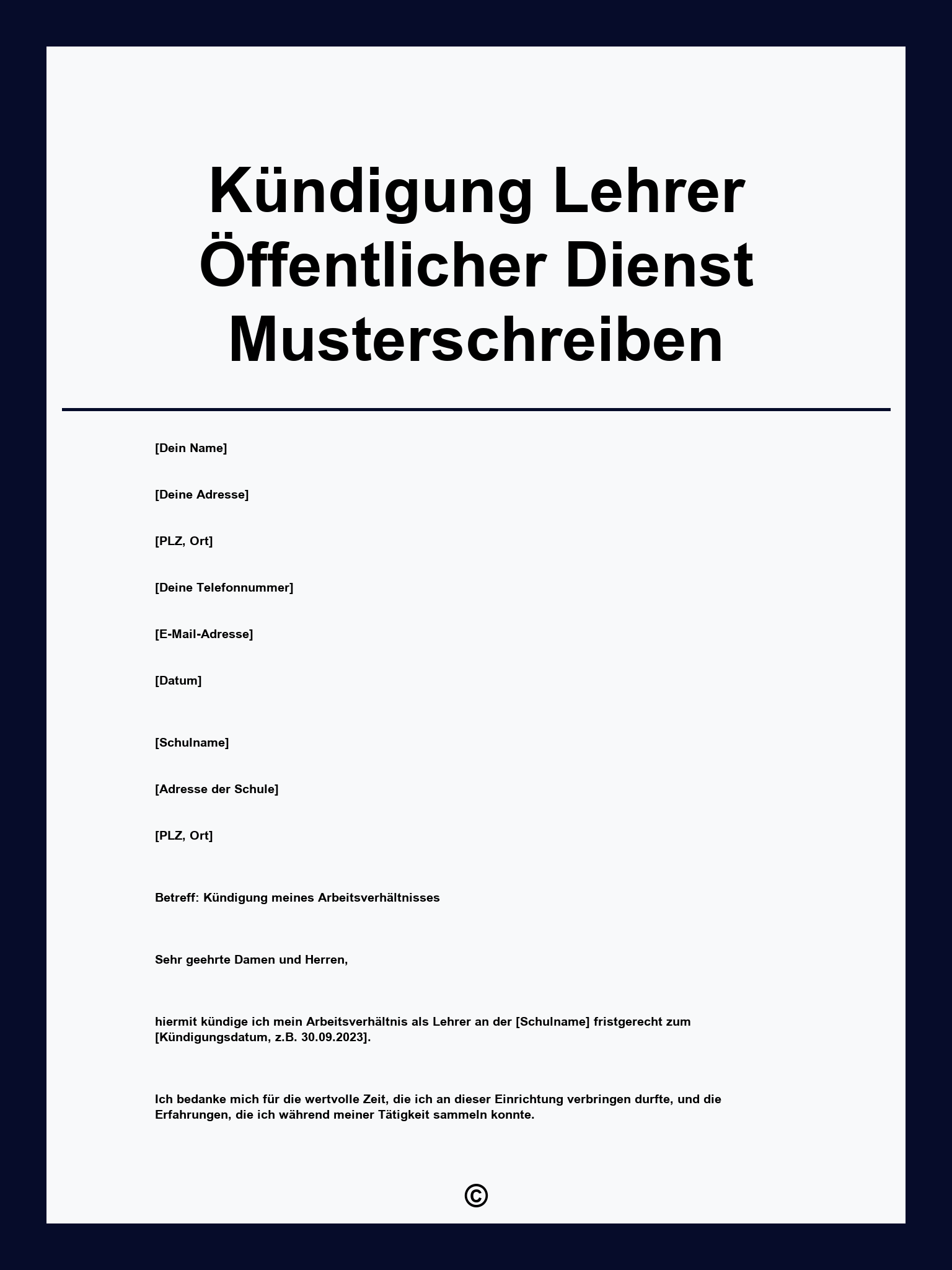 Kündigung Lehrer Öffentlicher Dienst Musterschreiben