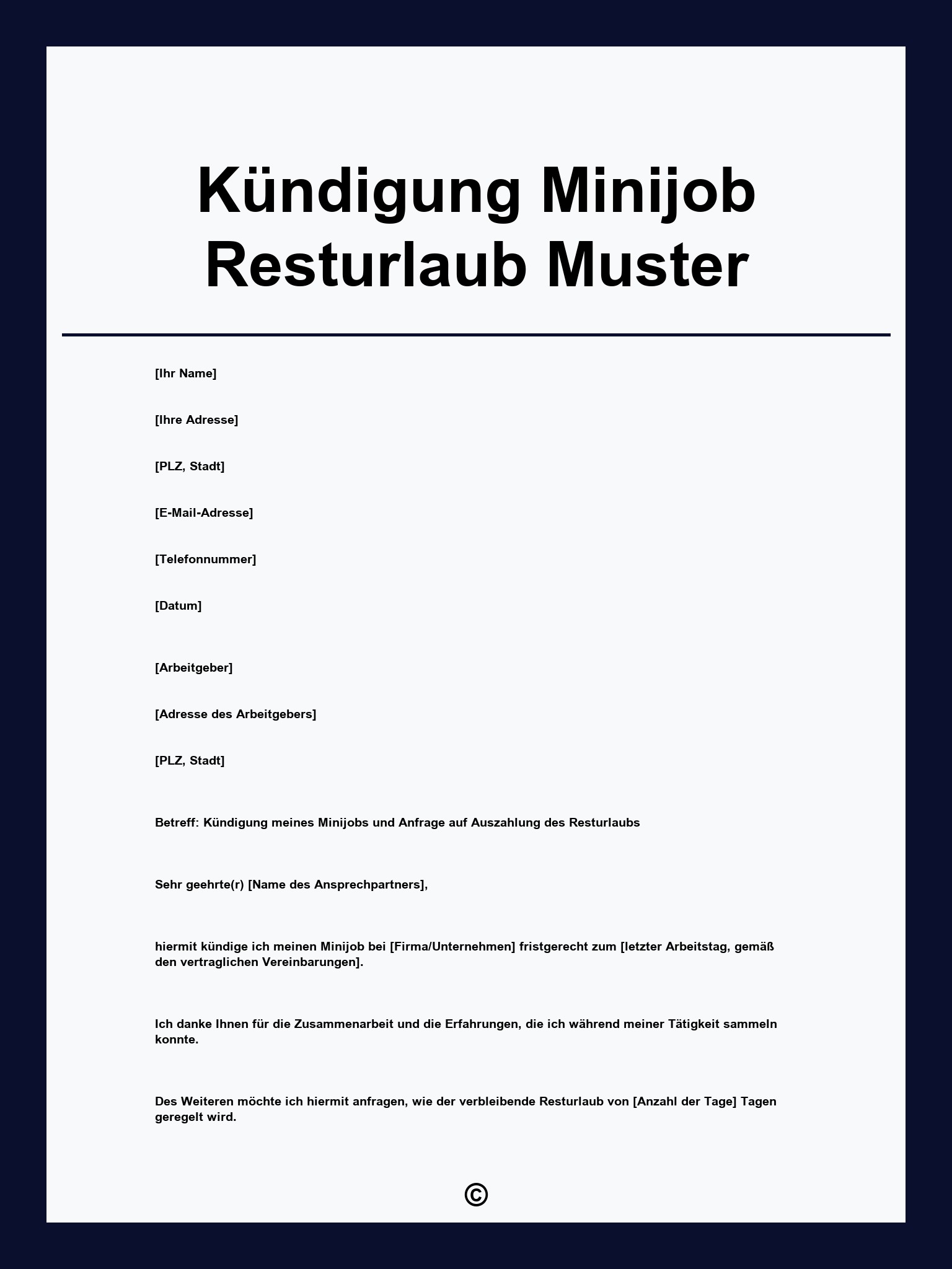 Kündigung Minijob Resturlaub Muster