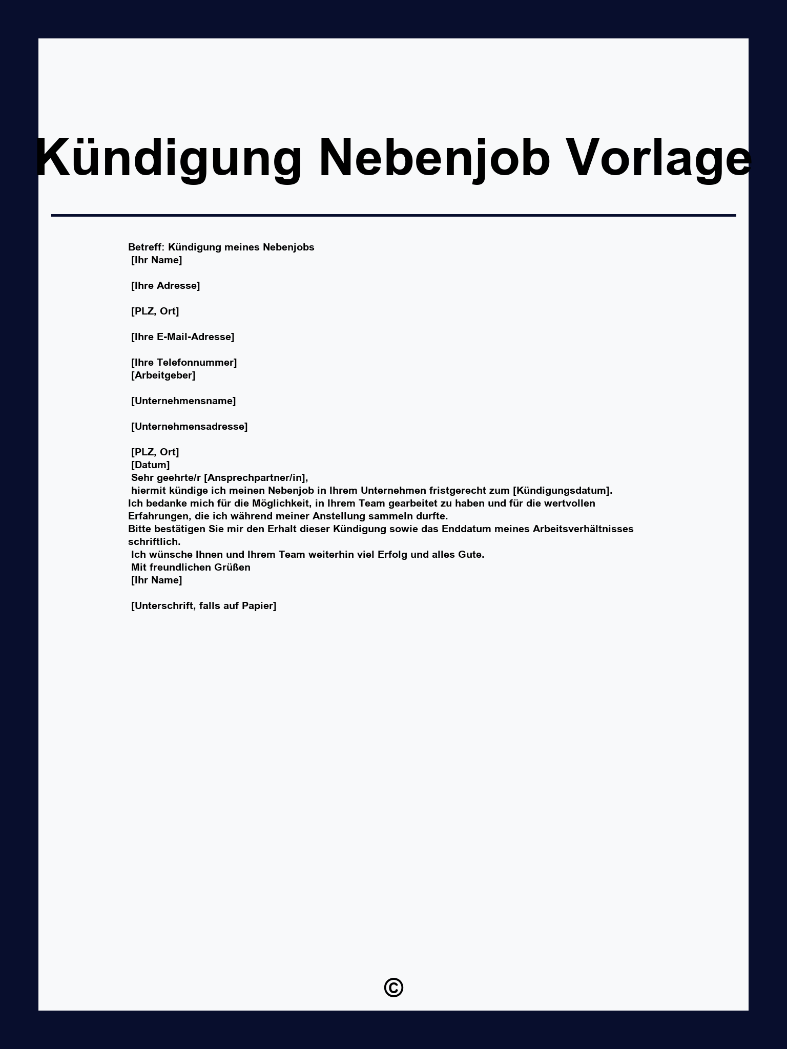 Kündigung Nebenjob Vorlage