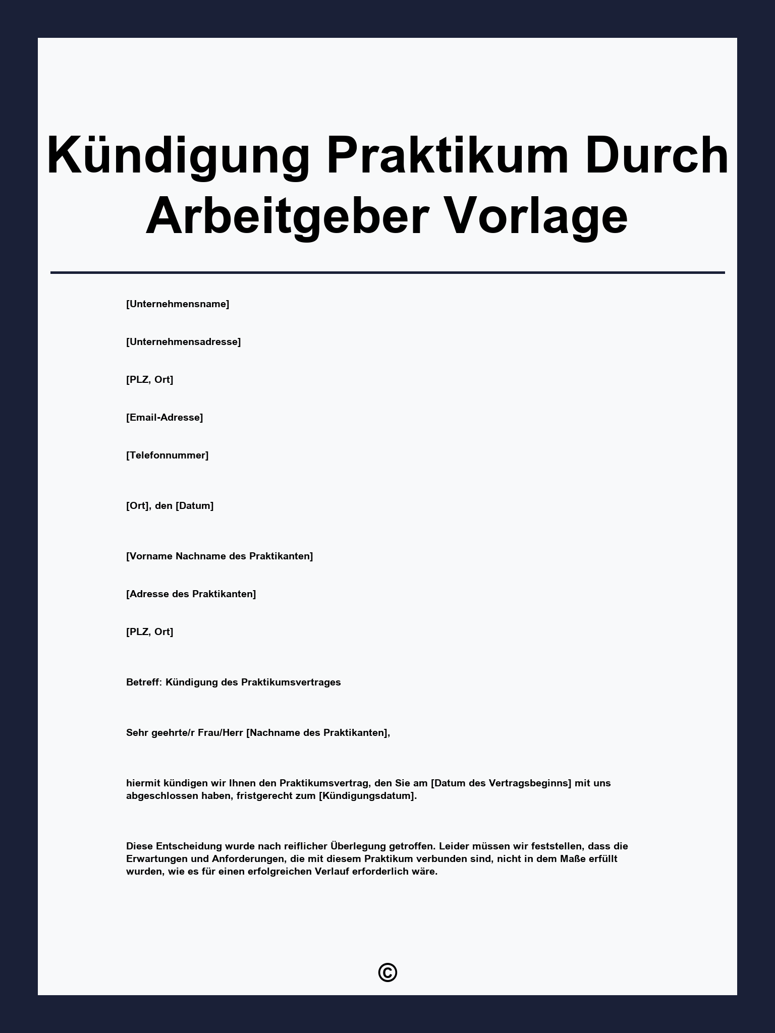 Kündigung Praktikum Durch Arbeitgeber Vorlage