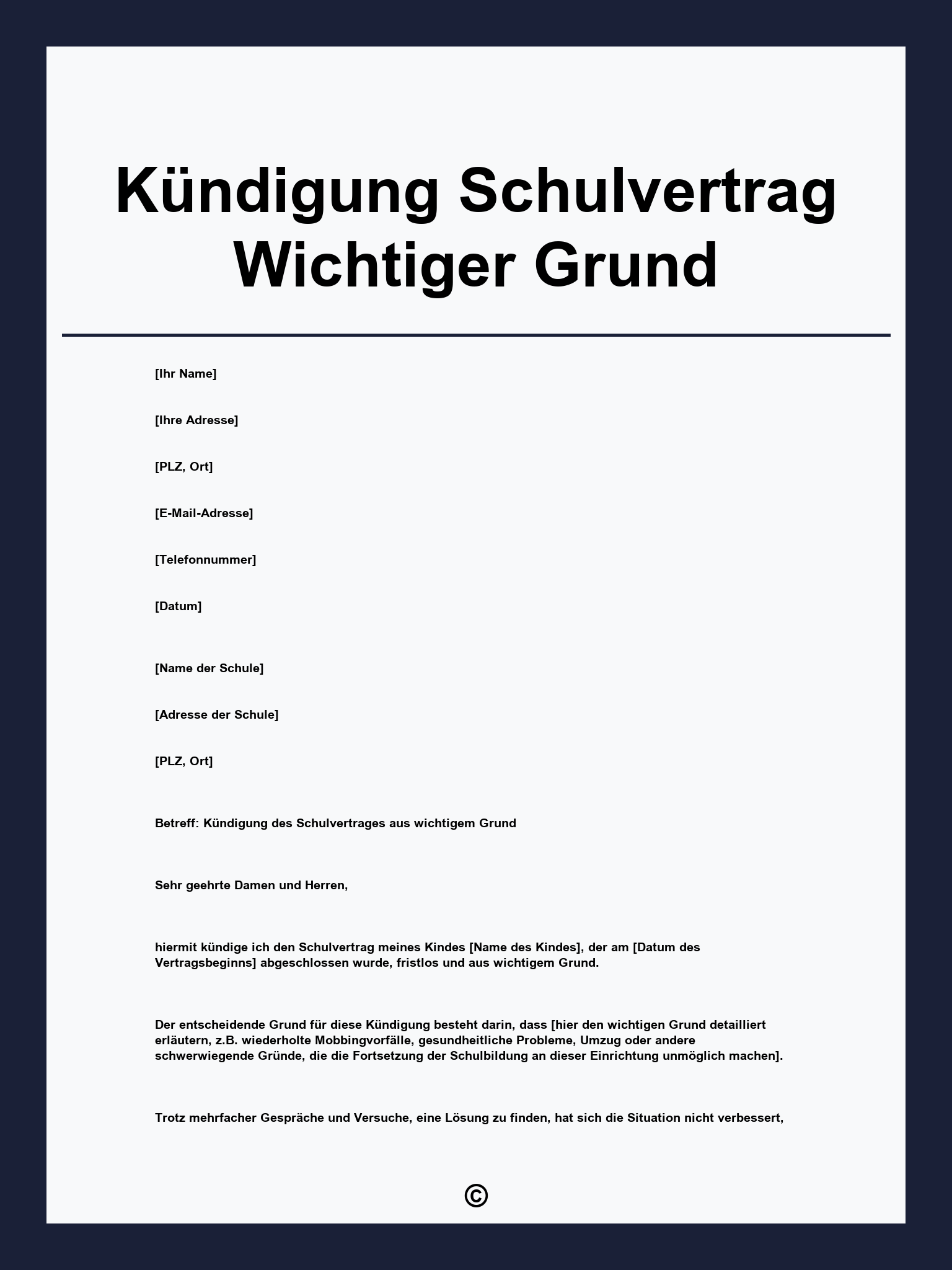 Kündigung Schulvertrag Wichtiger Grund