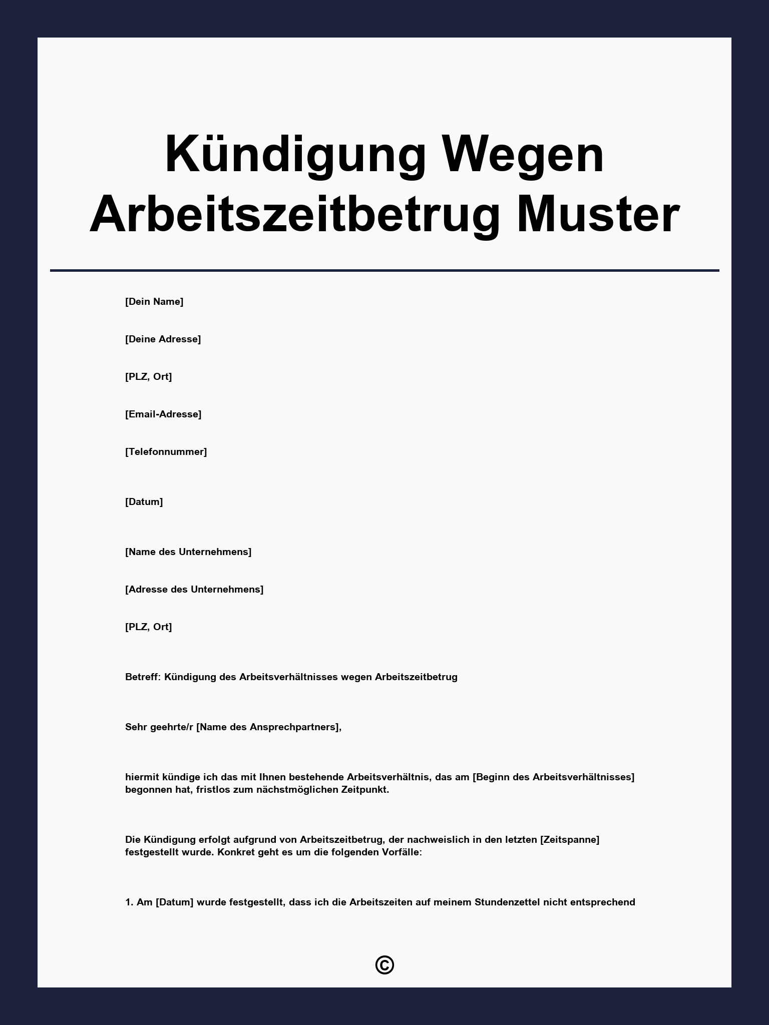 Kündigung Wegen Arbeitszeitbetrug Muster