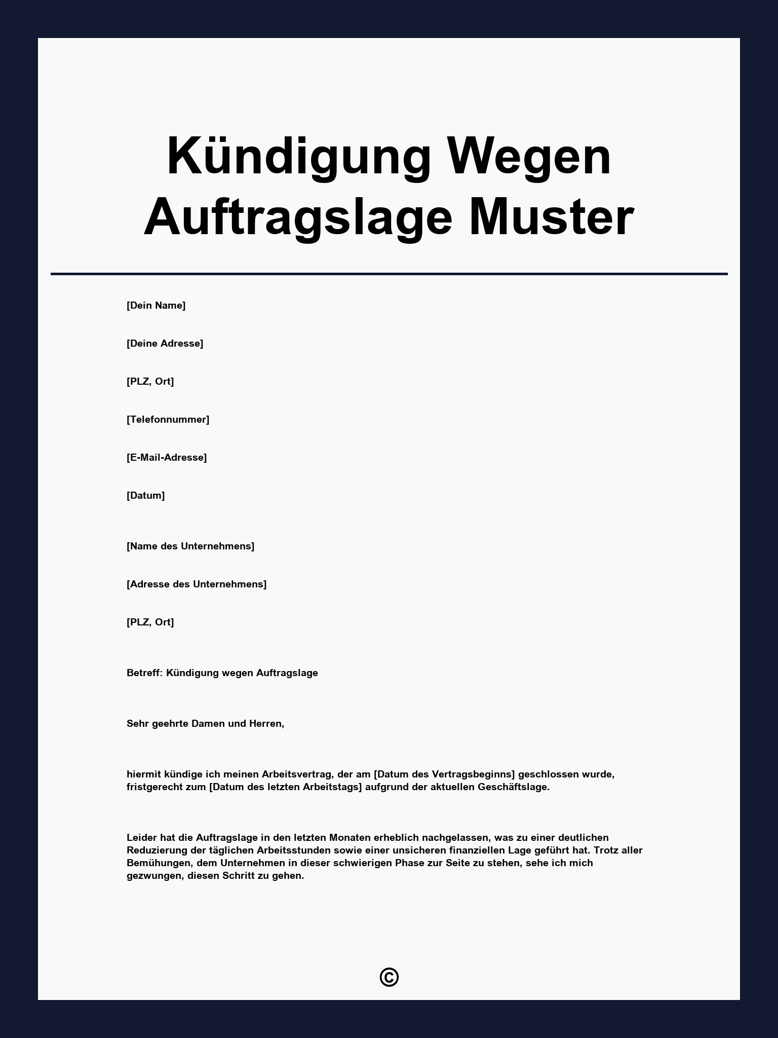 Kündigung Wegen Auftragslage Muster