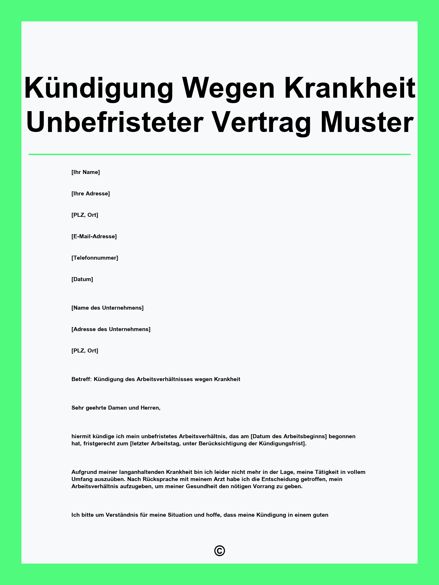 Kündigung Wegen Krankheit Unbefristeter Vertrag Muster