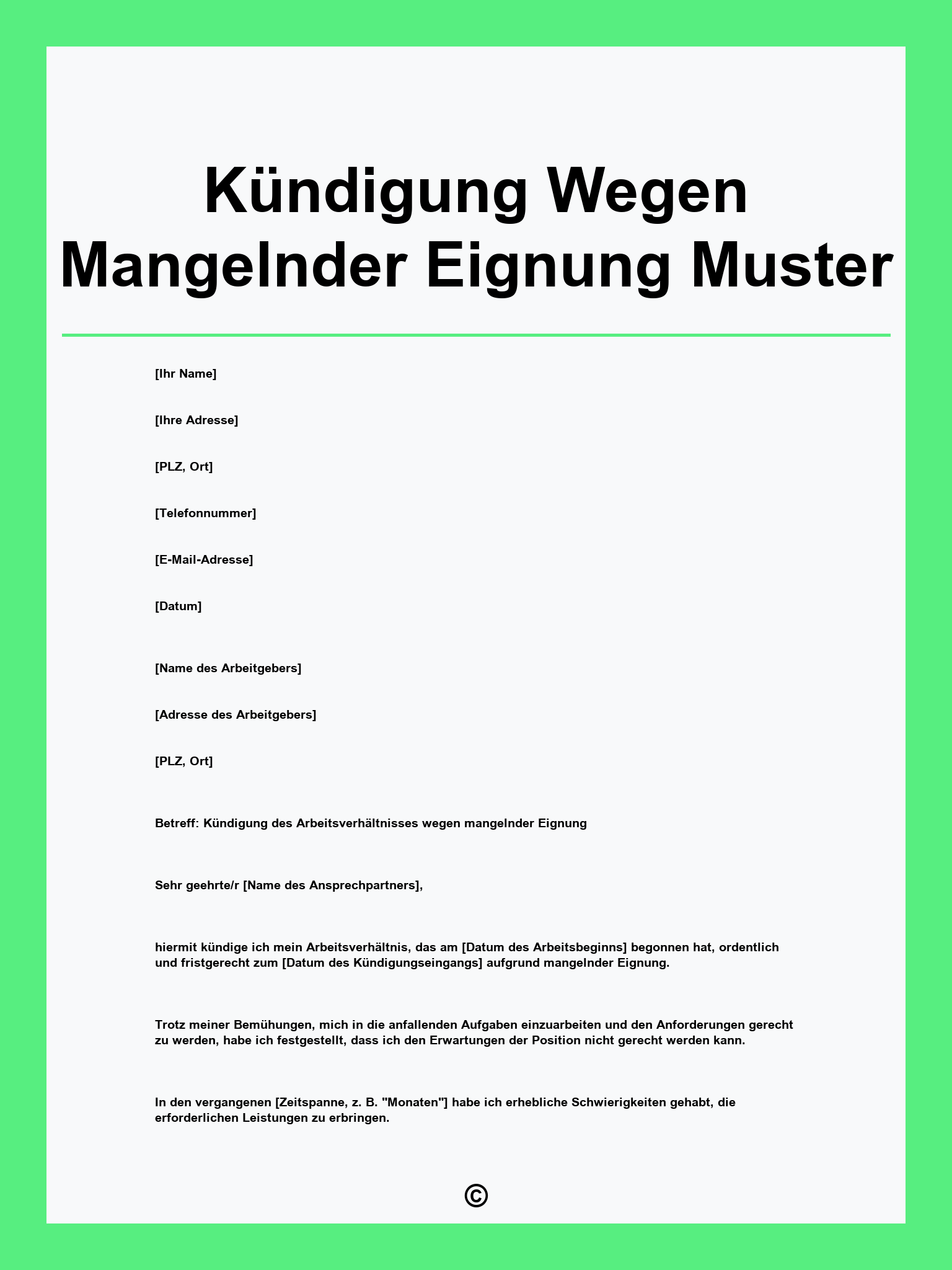 Kündigung Wegen Mangelnder Eignung Muster
