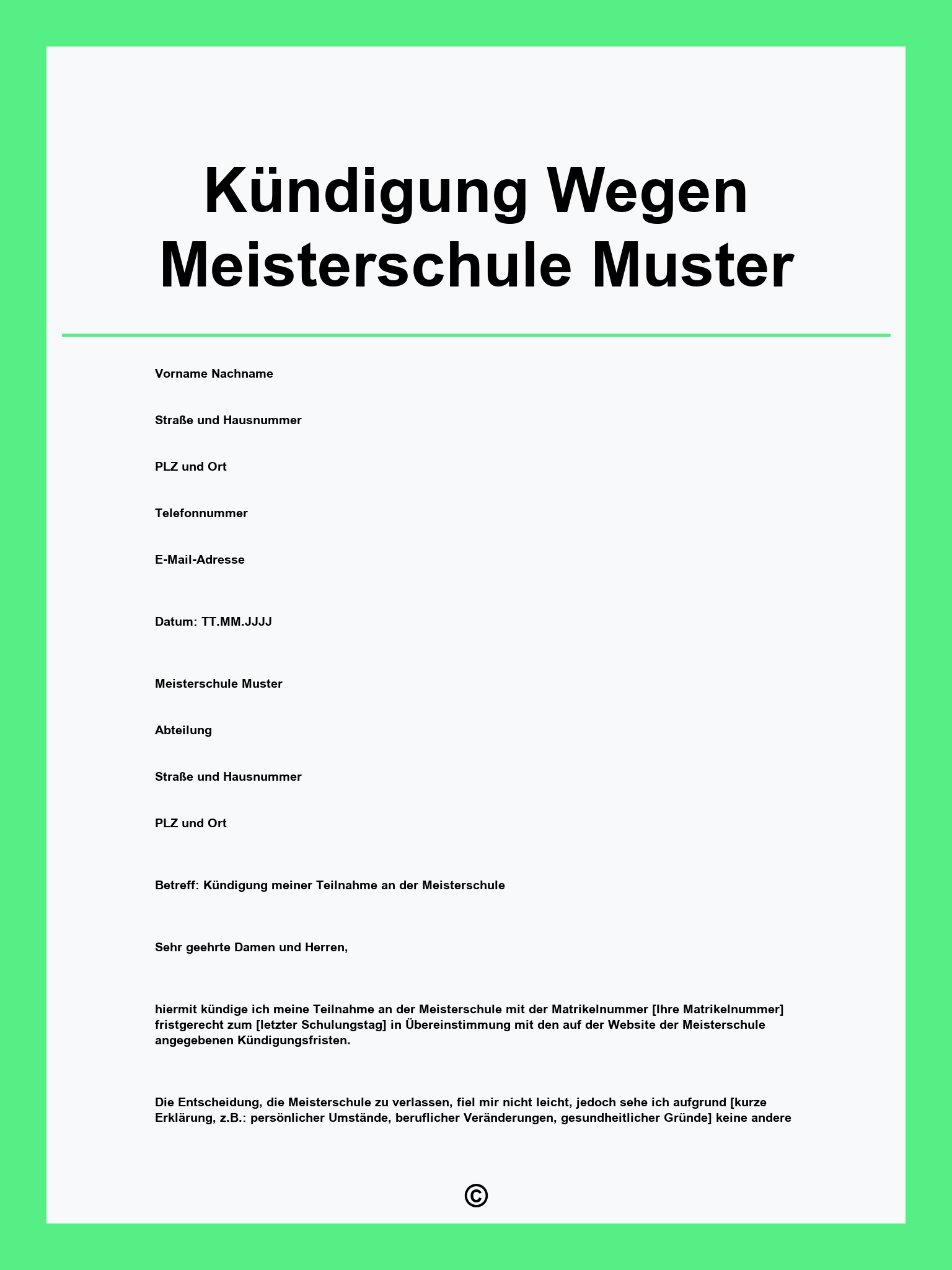 Kündigung Wegen Meisterschule Muster