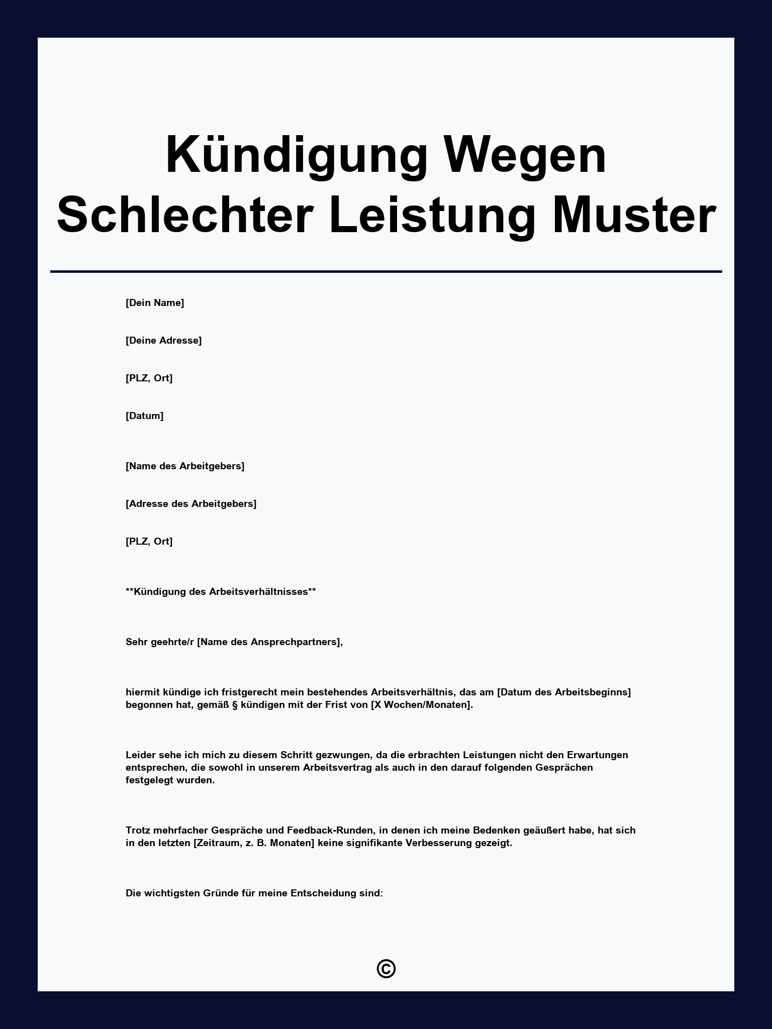 Kündigung Wegen Schlechter Leistung Muster