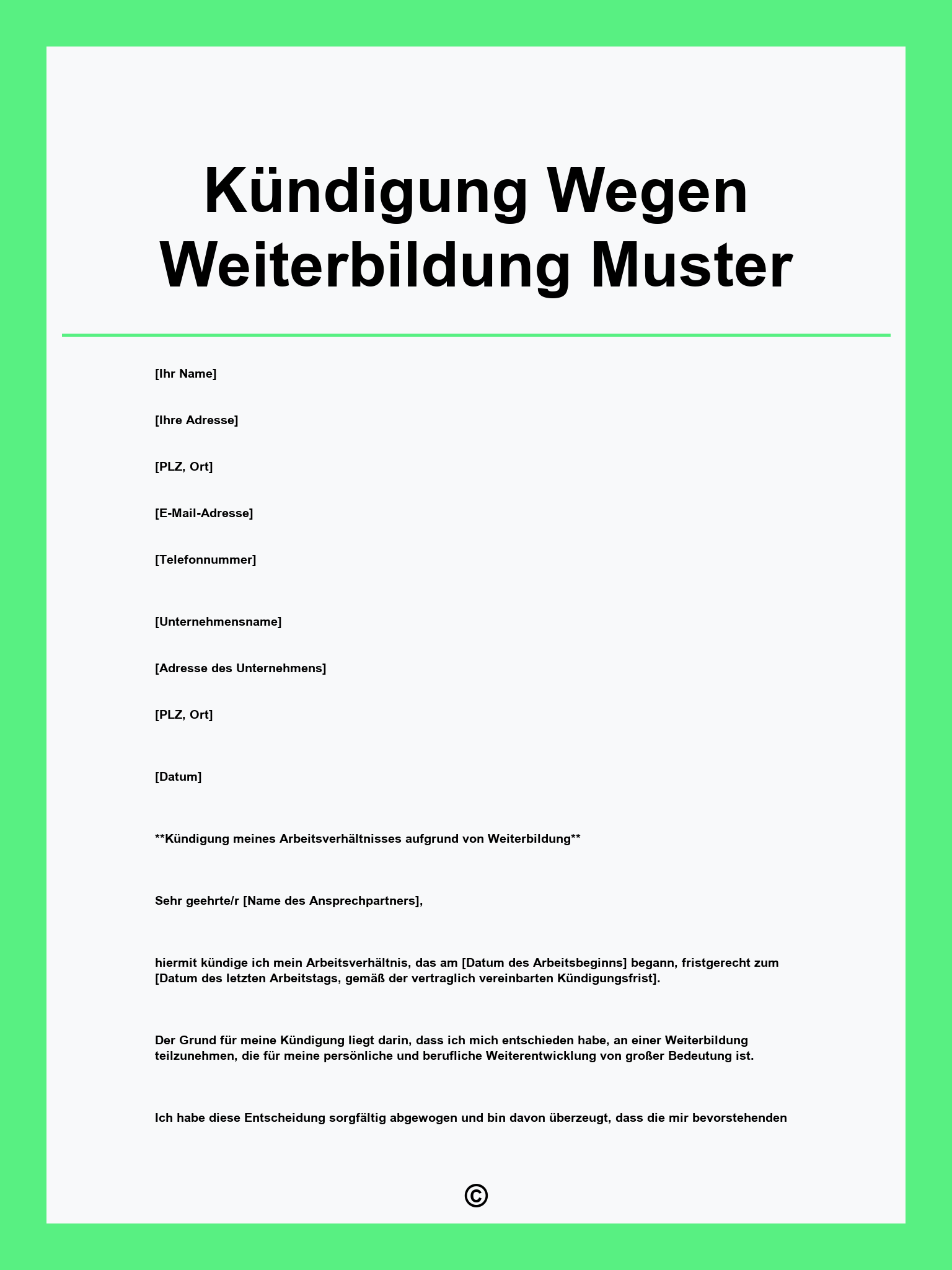 Kündigung Wegen Weiterbildung Muster