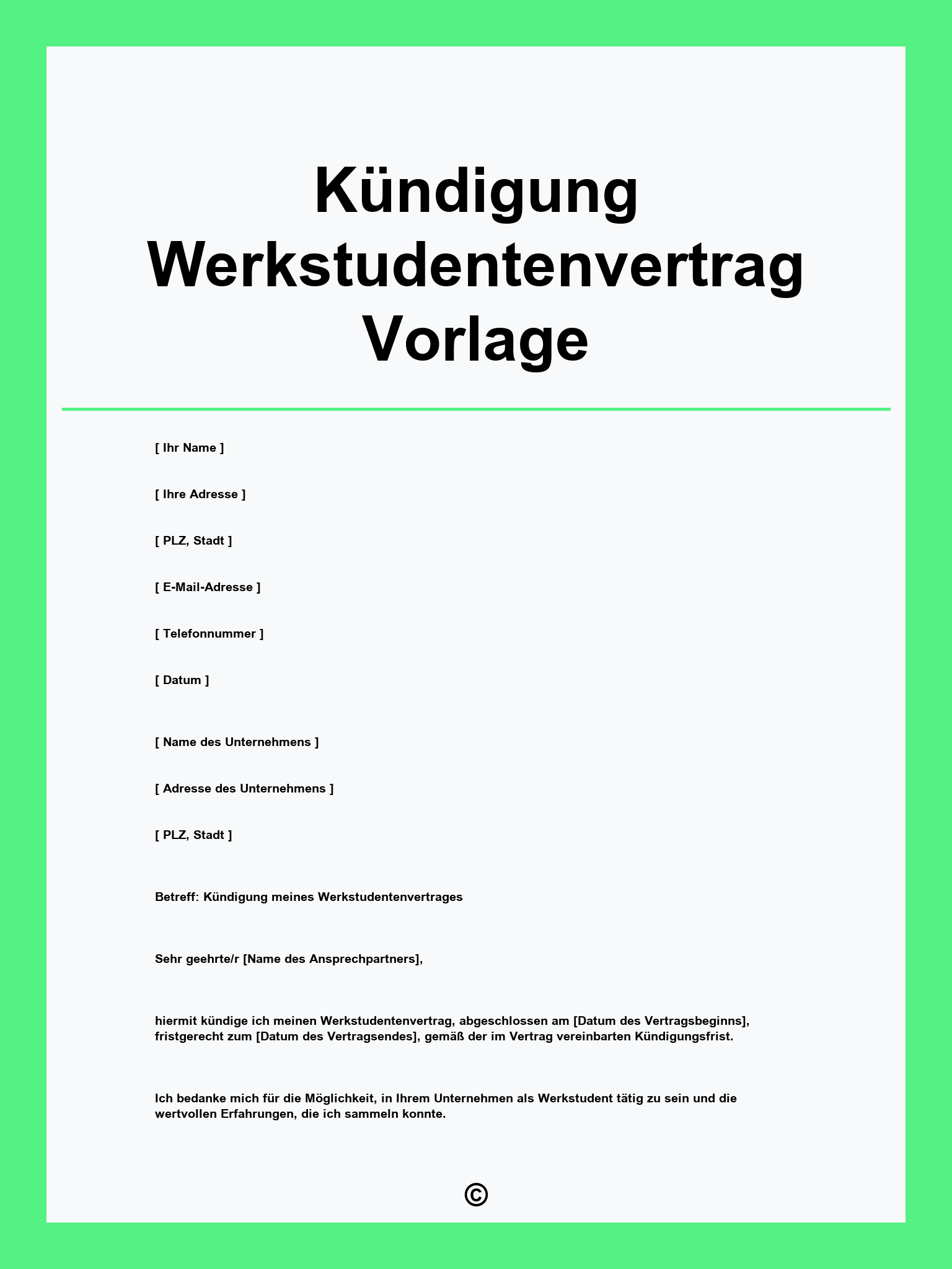 Kündigung Werkstudentenvertrag Vorlage
