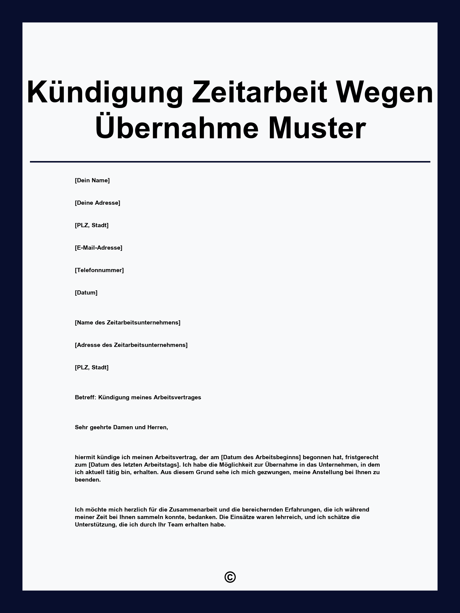 Kündigung Zeitarbeit Wegen Übernahme Muster