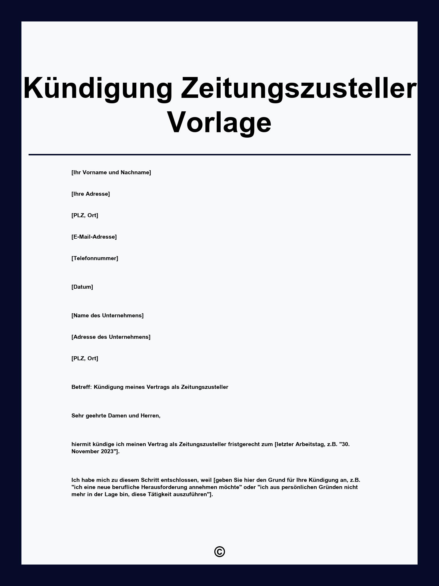 Kündigung Zeitungszusteller Vorlage