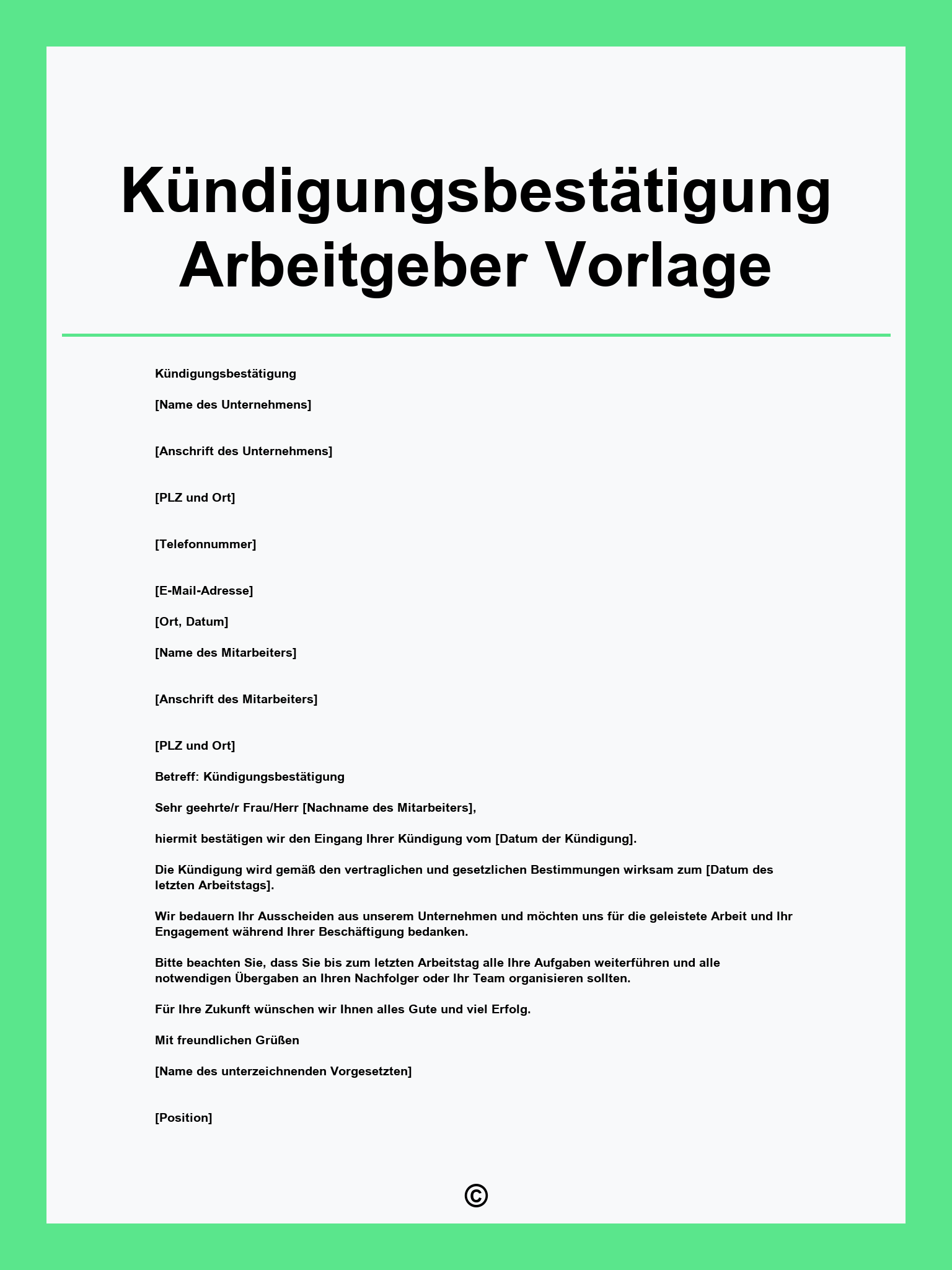 Kündigungsbestätigung Arbeitgeber Vorlage