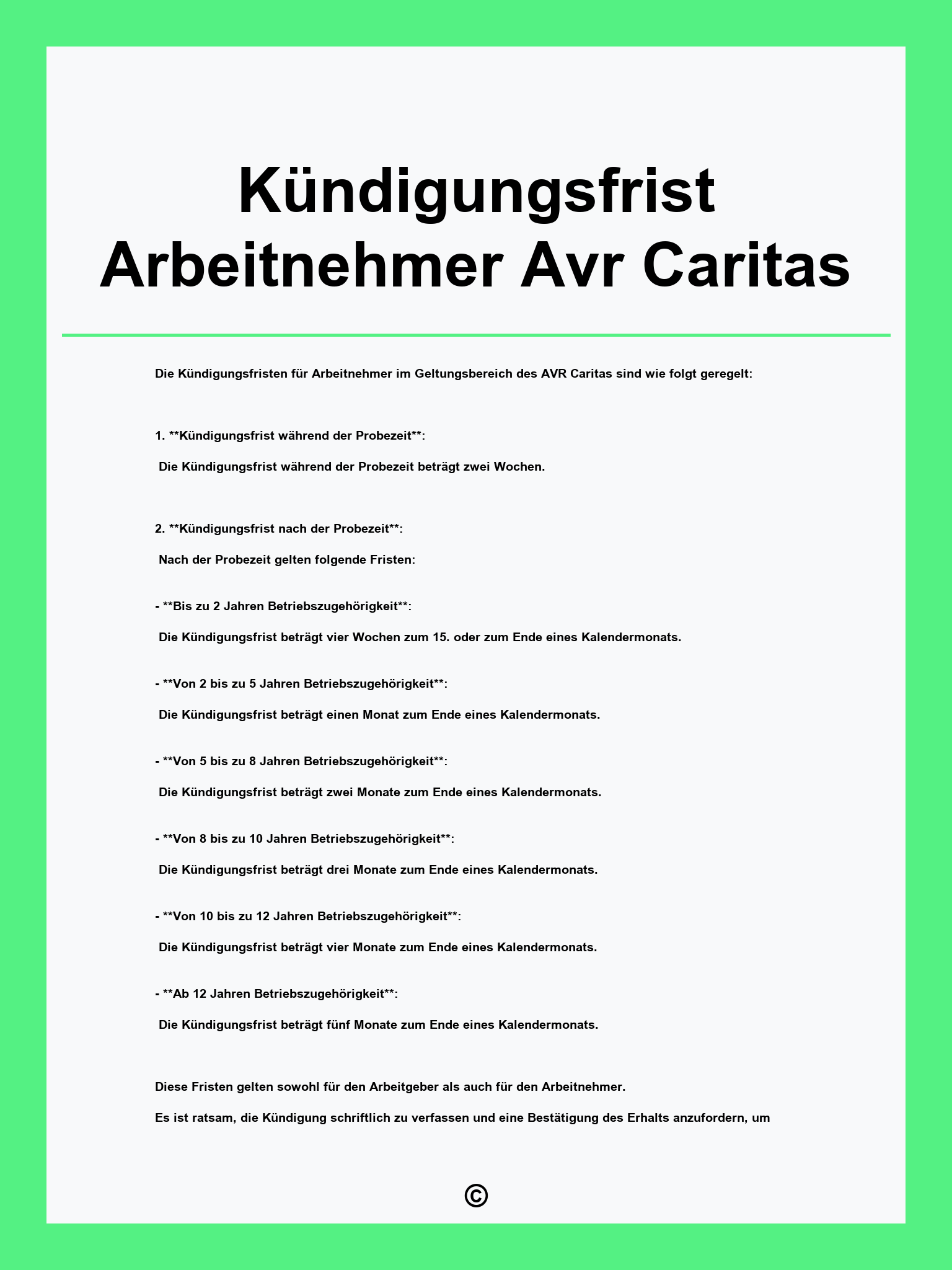 Kündigungsfrist Arbeitnehmer Avr Caritas