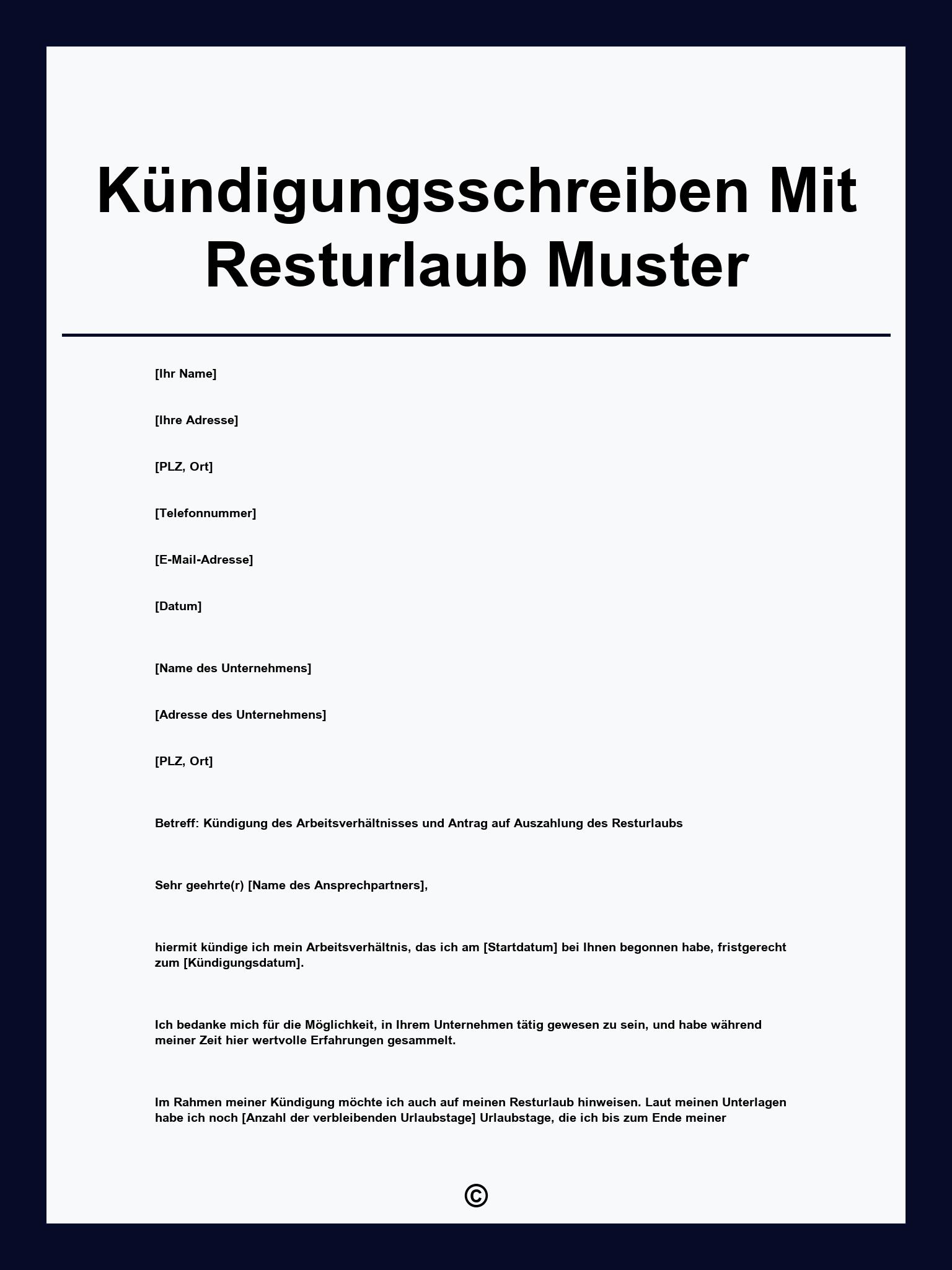 Kündigungsschreiben Mit Resturlaub Muster