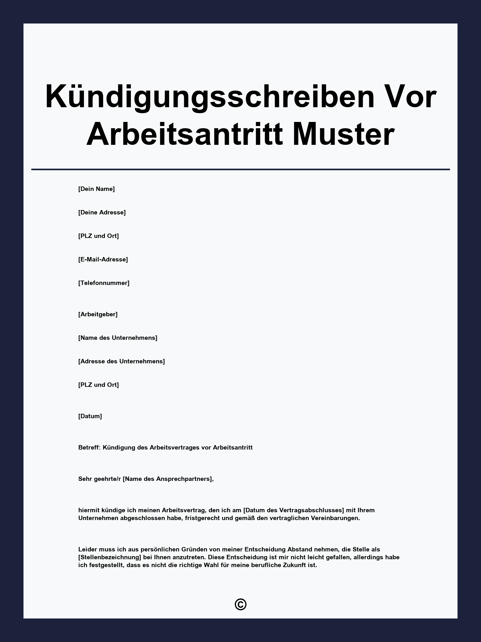 Kündigungsschreiben Vor Arbeitsantritt Muster