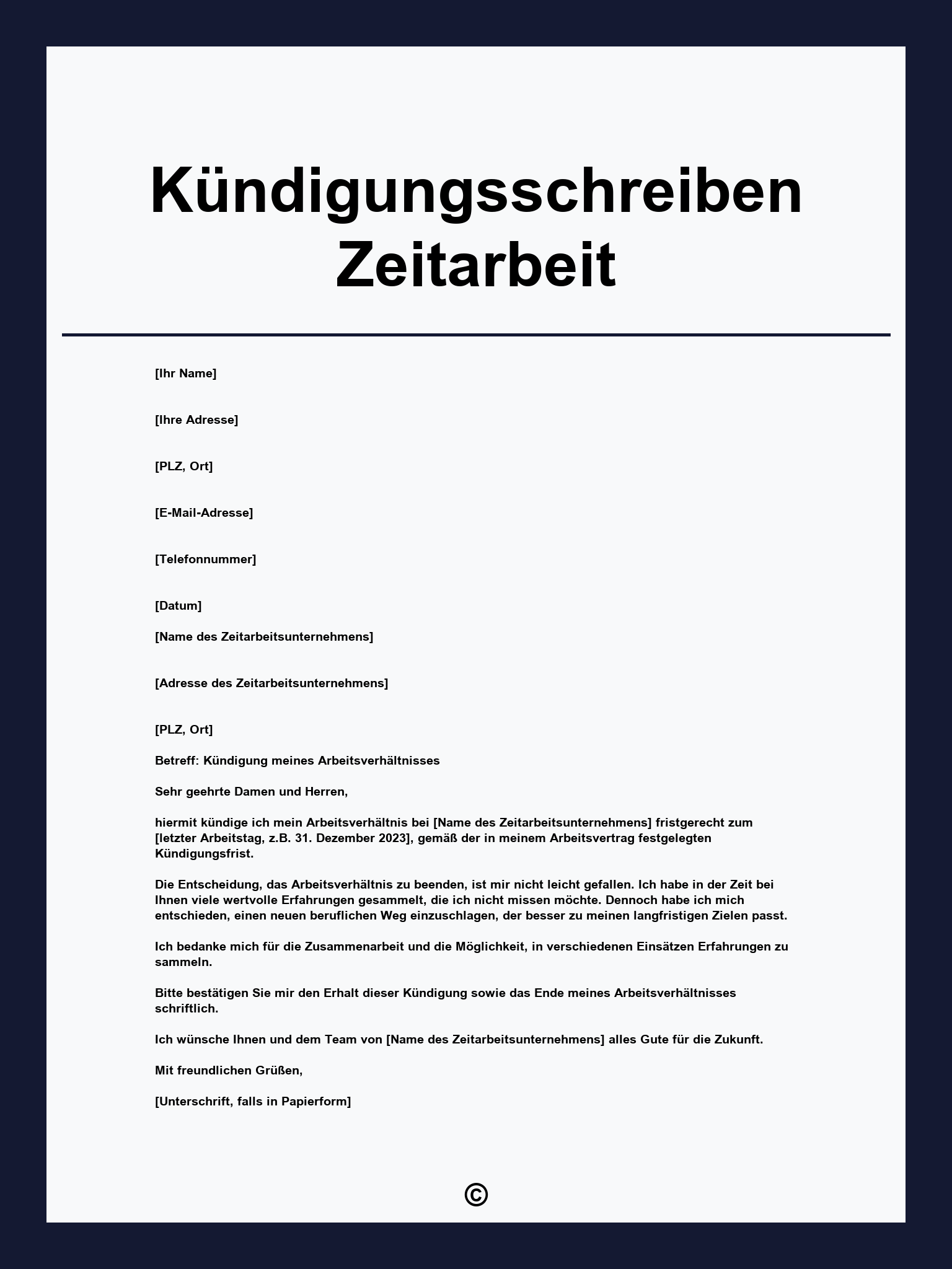 Kündigungsschreiben Zeitarbeit