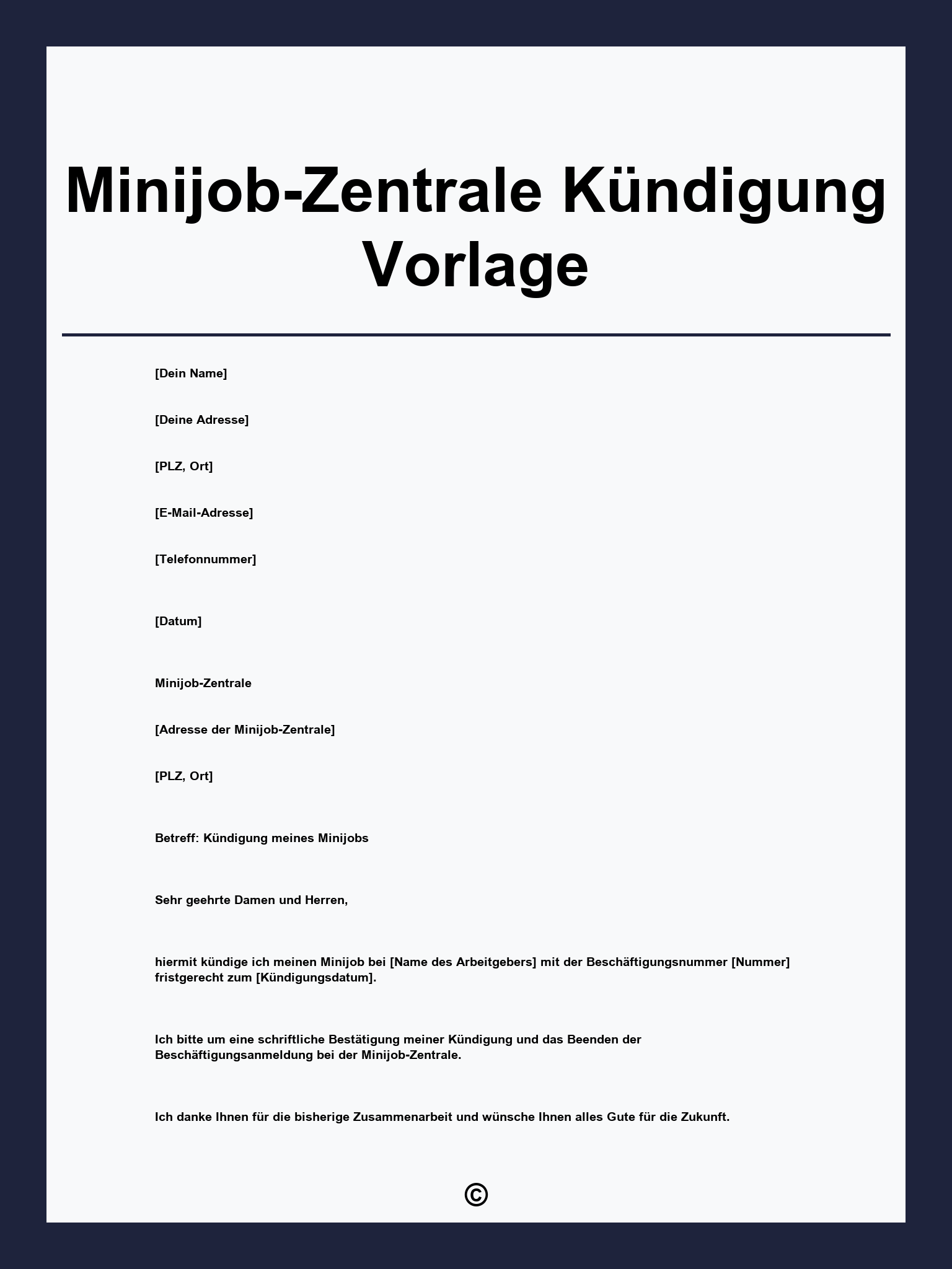Minijob-Zentrale Kündigung Vorlage