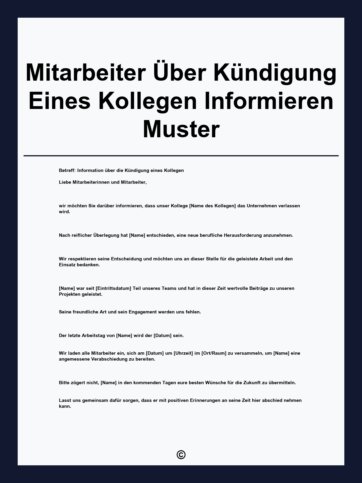 Mitarbeiter Über Kündigung Eines Kollegen Informieren Muster
