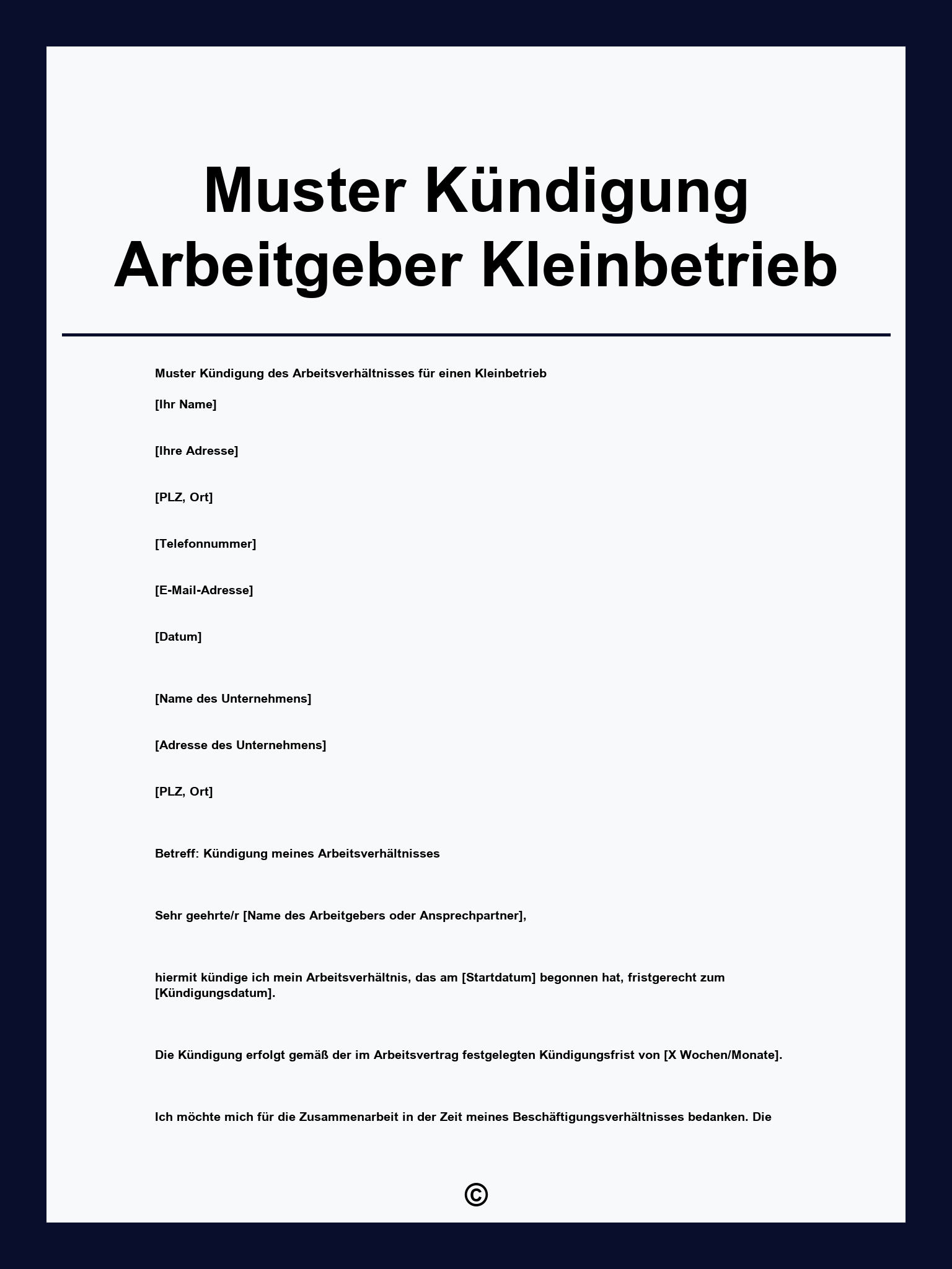 Muster Kündigung Arbeitgeber Kleinbetrieb