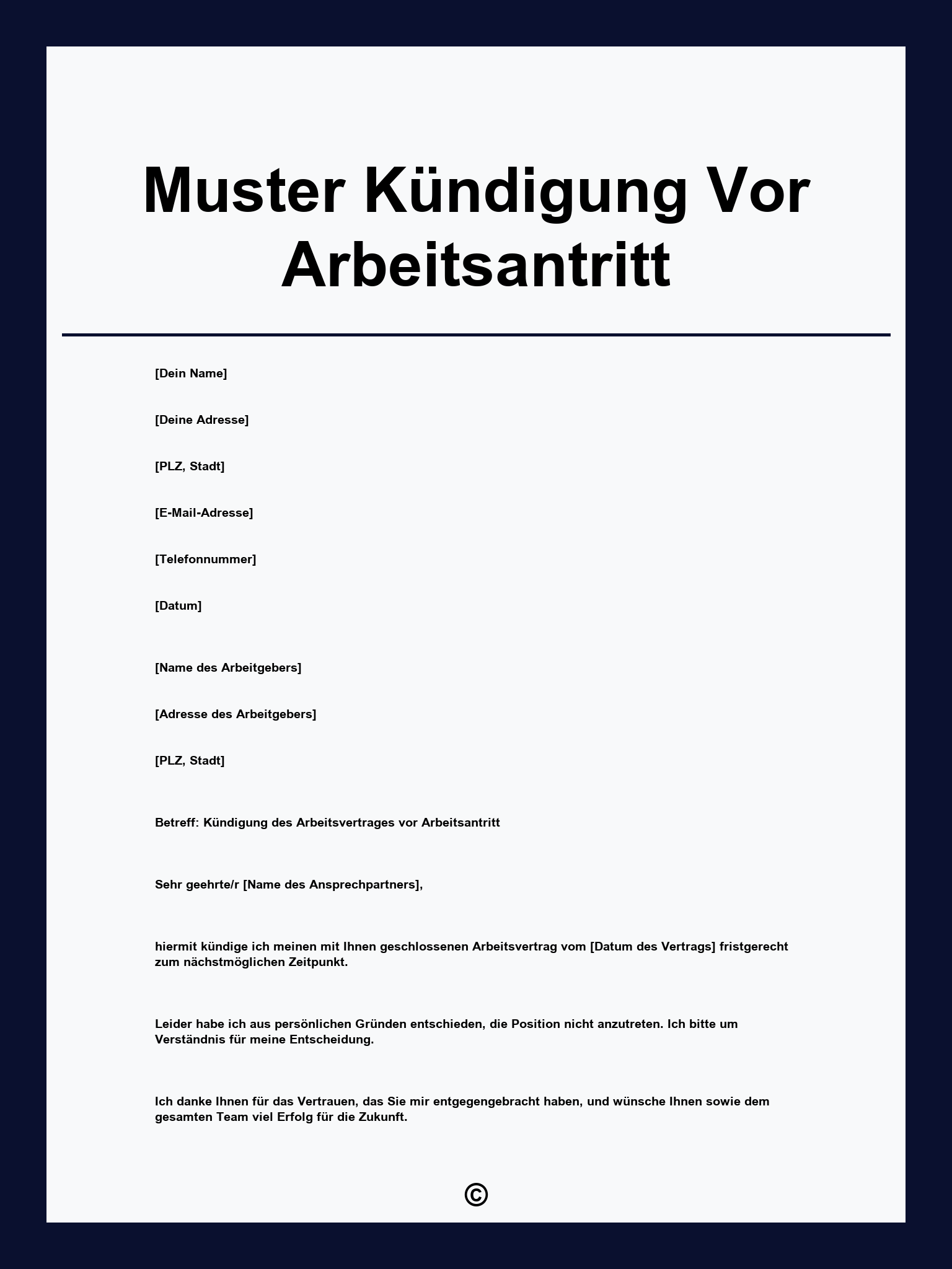 Muster Kündigung Vor Arbeitsantritt