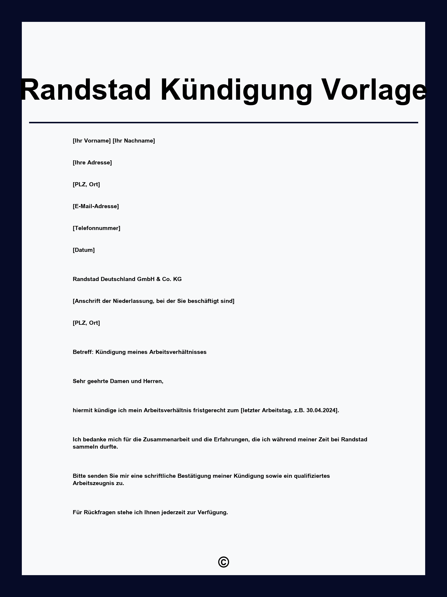 Randstad Kündigung Vorlage
