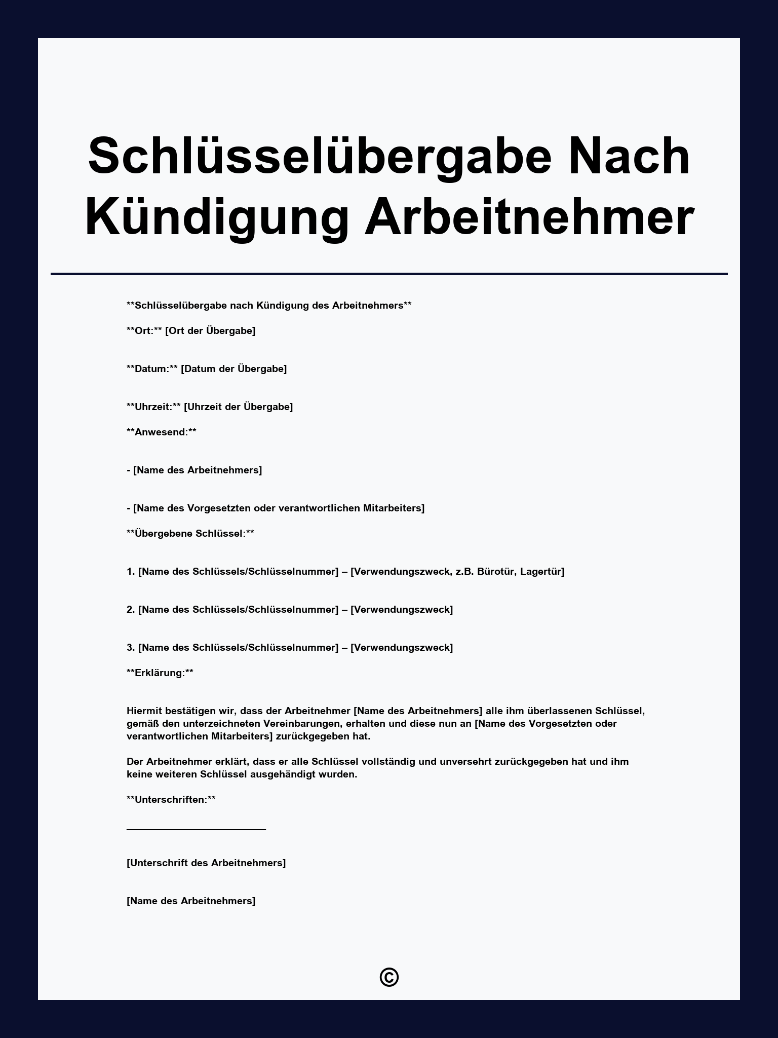 Schlüsselübergabe Nach Kündigung Arbeitnehmer