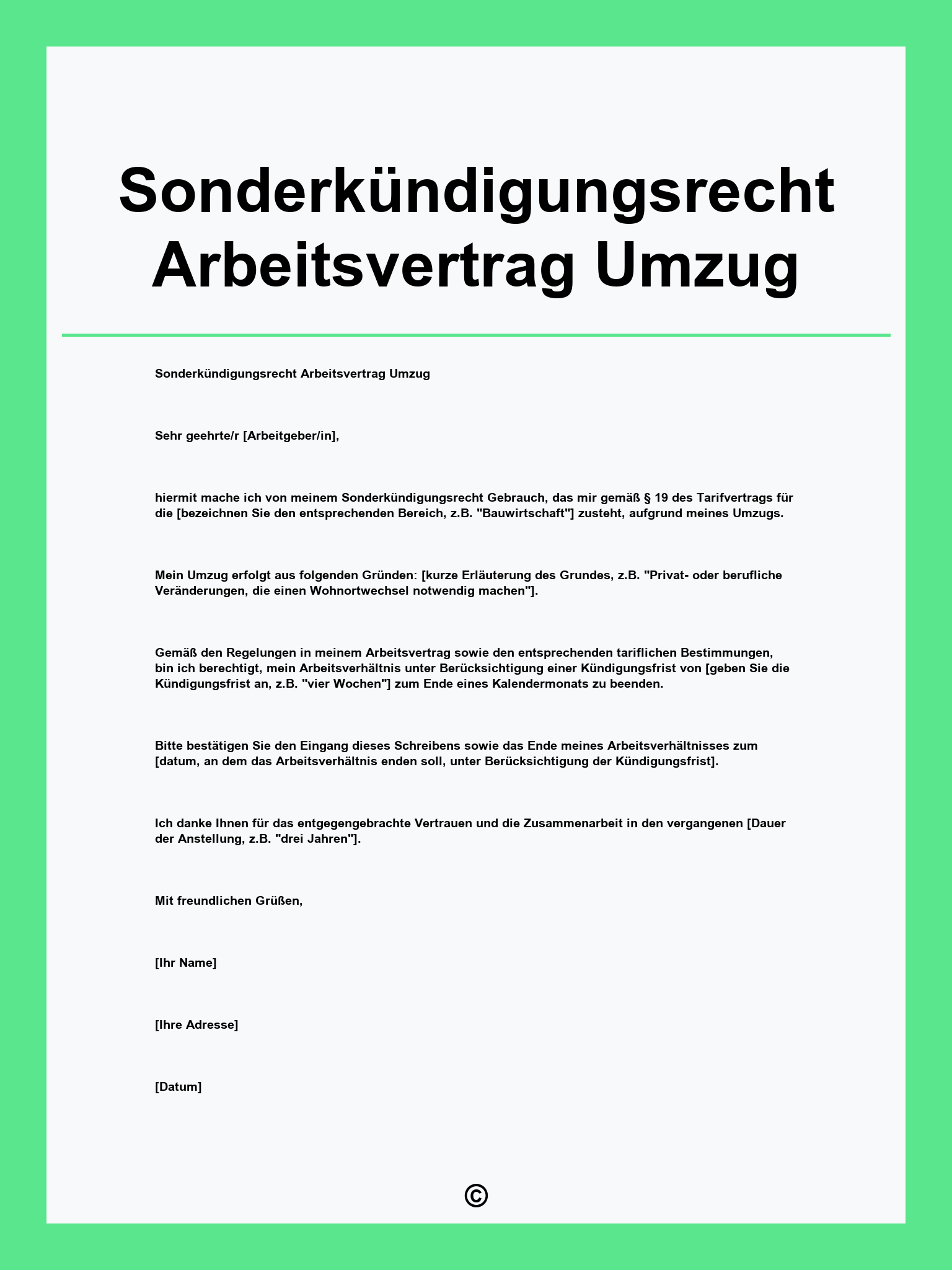 Sonderkündigungsrecht Arbeitsvertrag Umzug