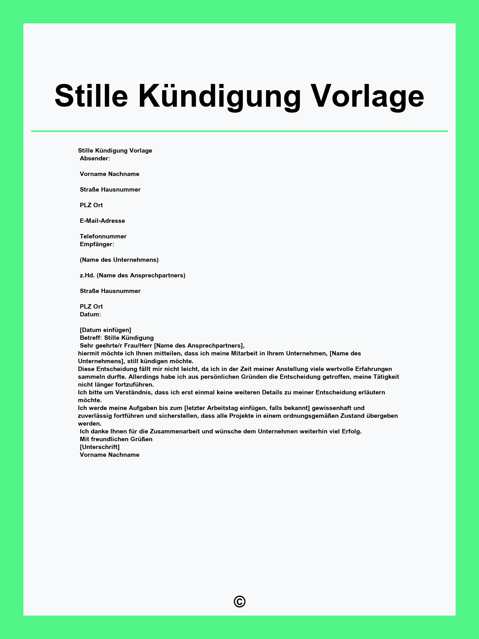 Stille Kündigung Vorlage