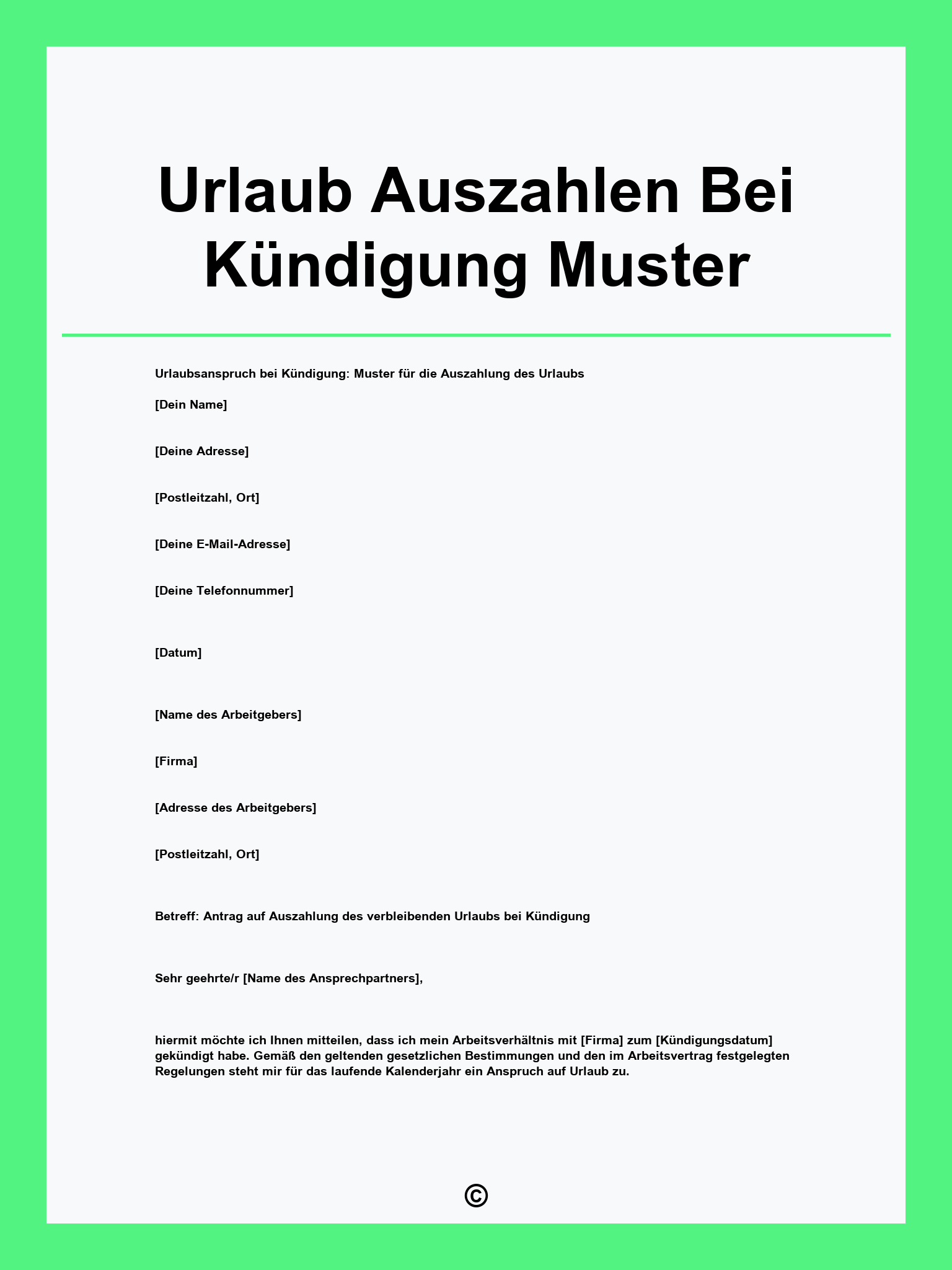 Urlaub Auszahlen Bei Kündigung Muster