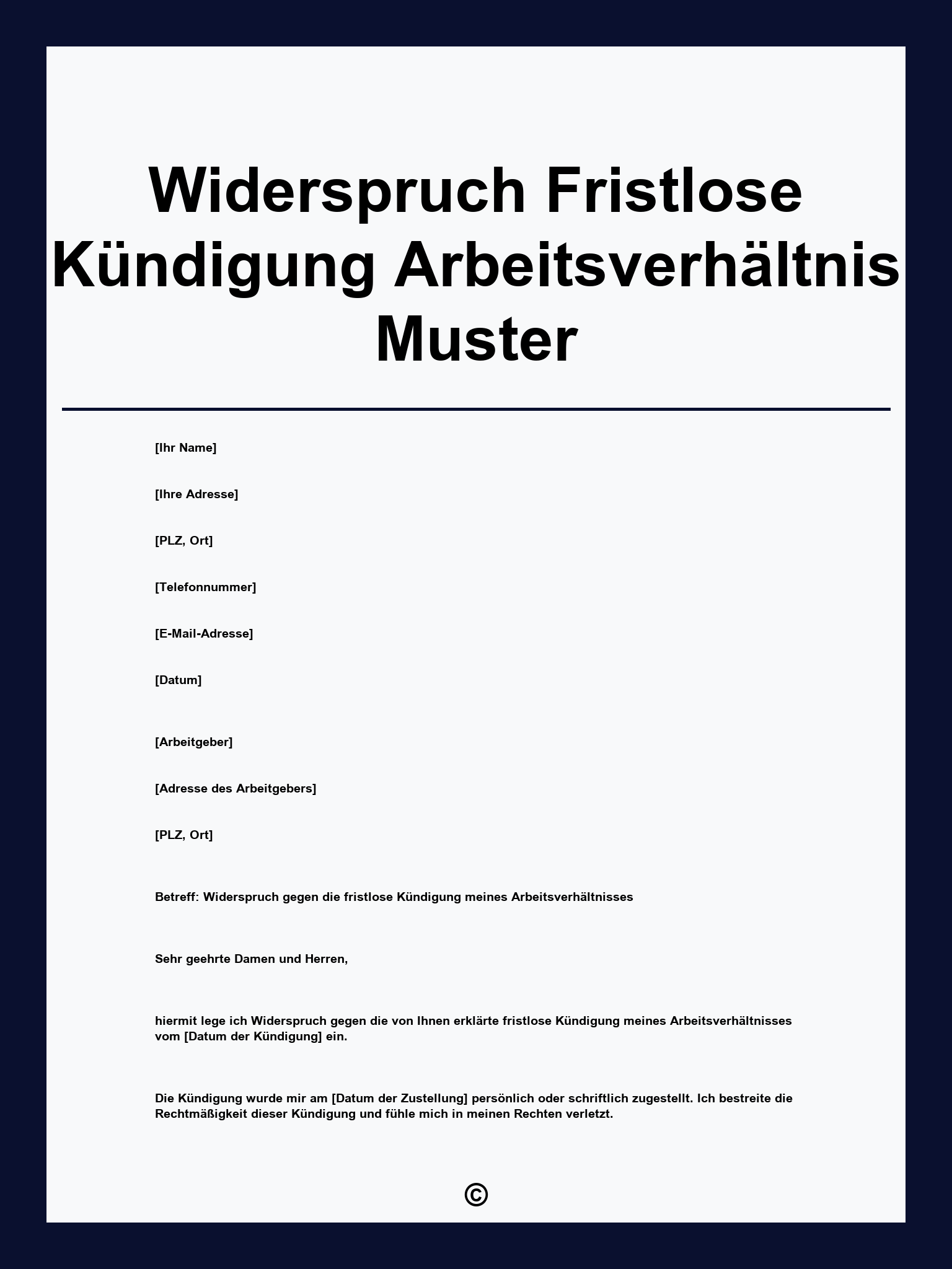 Widerspruch Fristlose Kündigung Arbeitsverhältnis Muster