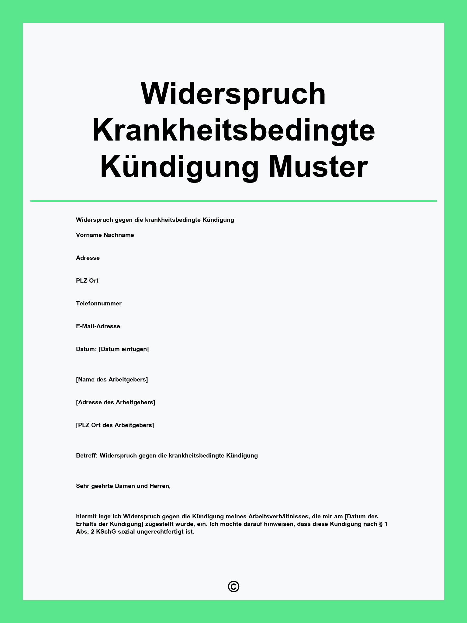 Widerspruch Krankheitsbedingte Kündigung Muster